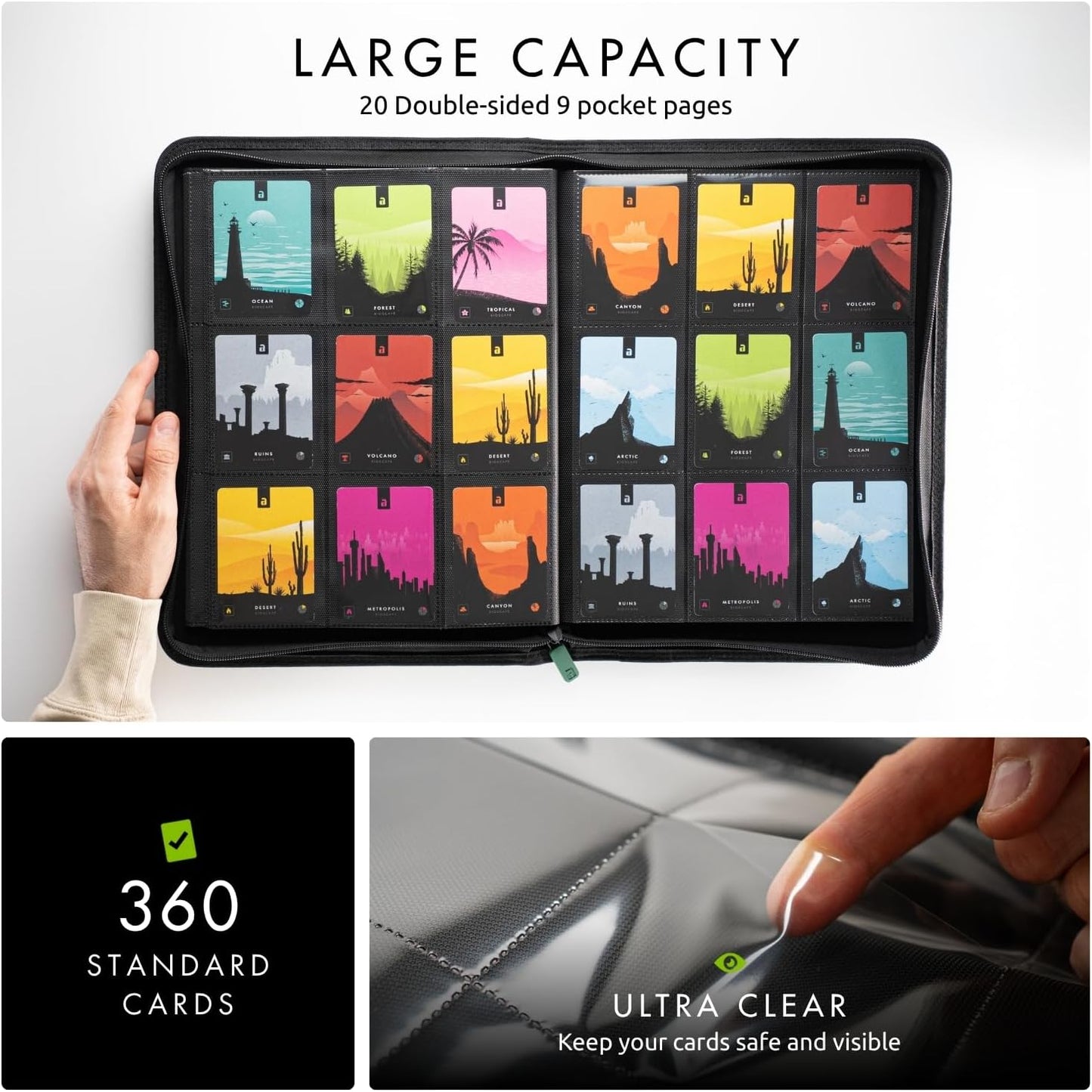 Hot Vault X 9 Pocket Zip Trading Card Binder 360 Cards Exo-Tec (Green) | Holds 360 standard-size TCG cards in 20 side-loading 9-pocket pages. Padded, water-resistant Exo-Tec cover.