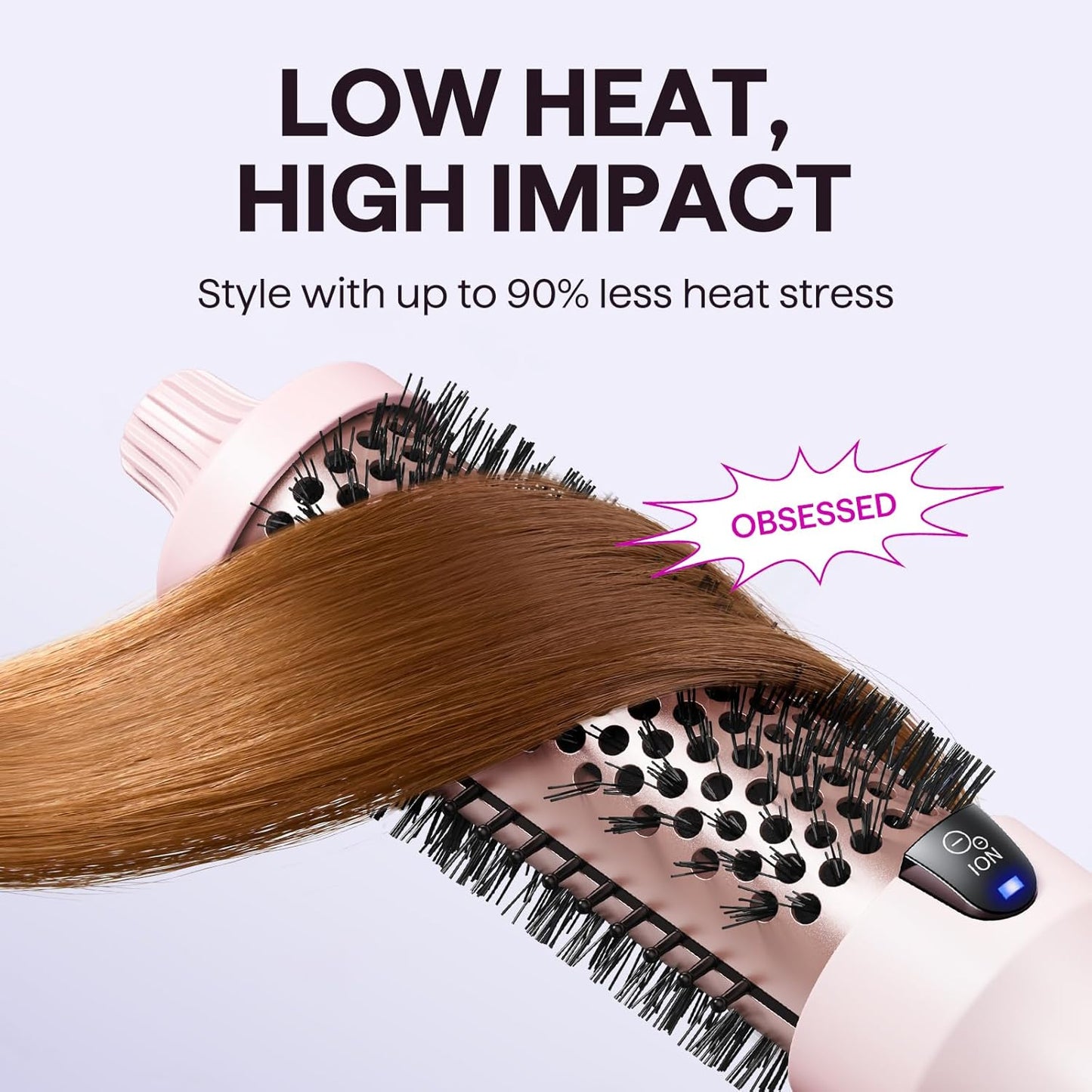 HotWavytalk Thermal Brush Blowout Boost 1.5″ Heat Round Brush for Blowout Look | Negative Ion Technology, Tourmaline Ceramic, 5 Temperature Settings Dual Voltage, Less Damage, Sakura Pink