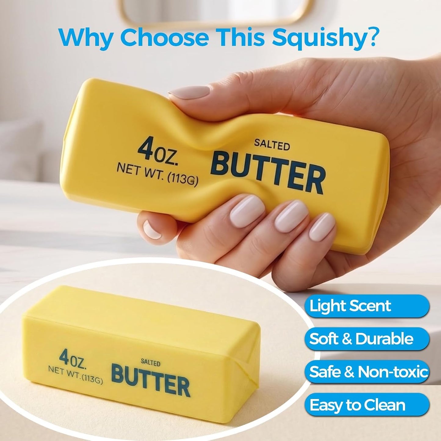 Hot2PCS Butter Squishy, Soft Slow Rising Squeeze Toys, Butter Stick Squishy Fidget Toys and Stress Balls Squishies for Office Desk Toys, Party Favors & Birthday Gifts(Yellow)