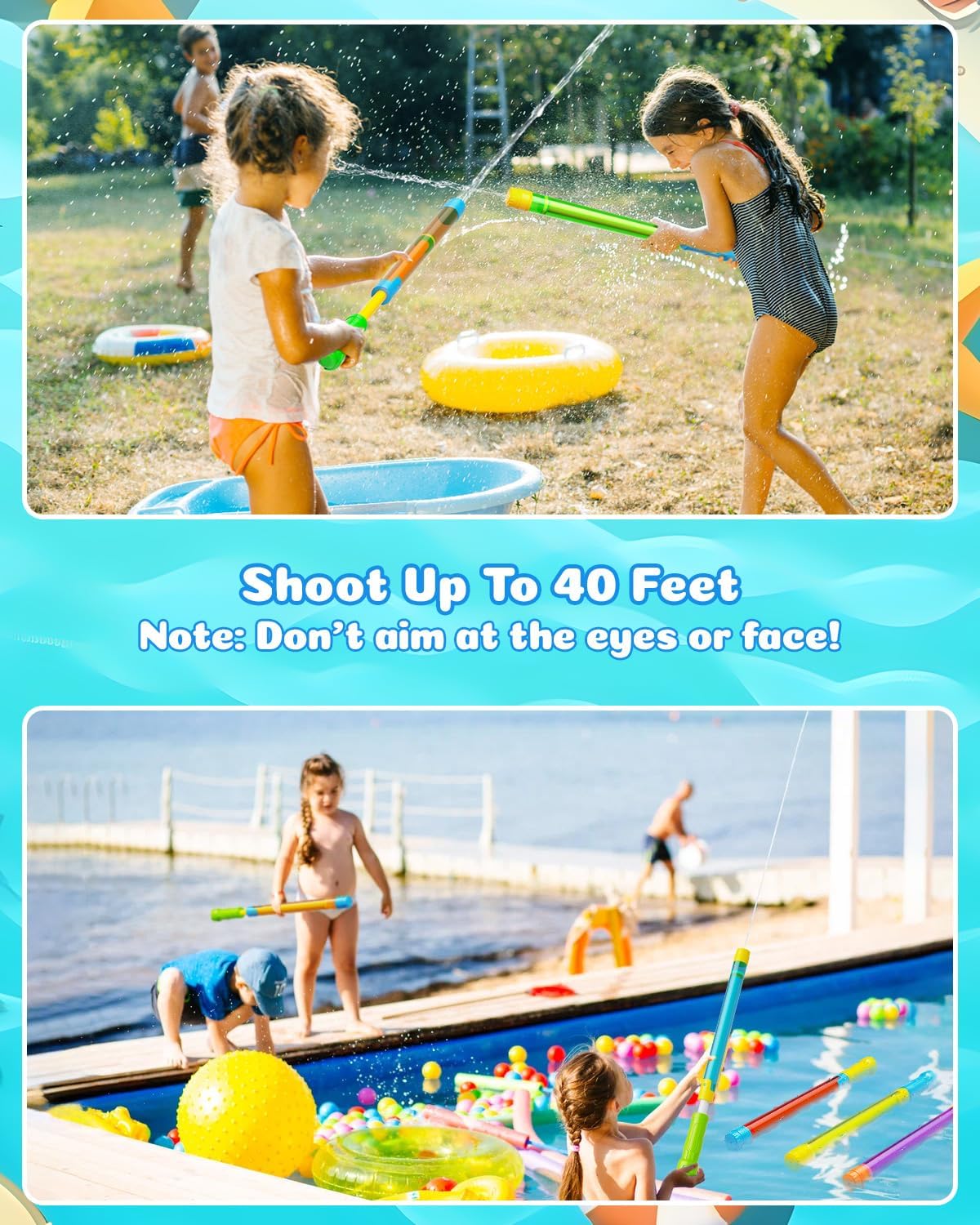 Hot Water Gun Squirt Toys for Kids Adults: Shoot Up to 40 Feet - Outdoor Super Blaster Water Guns for Kids Age 3-4-5-8-12 Bulk - Fun Water Squirter Toy for Swimming Pool Beach Summer Outside Party Games