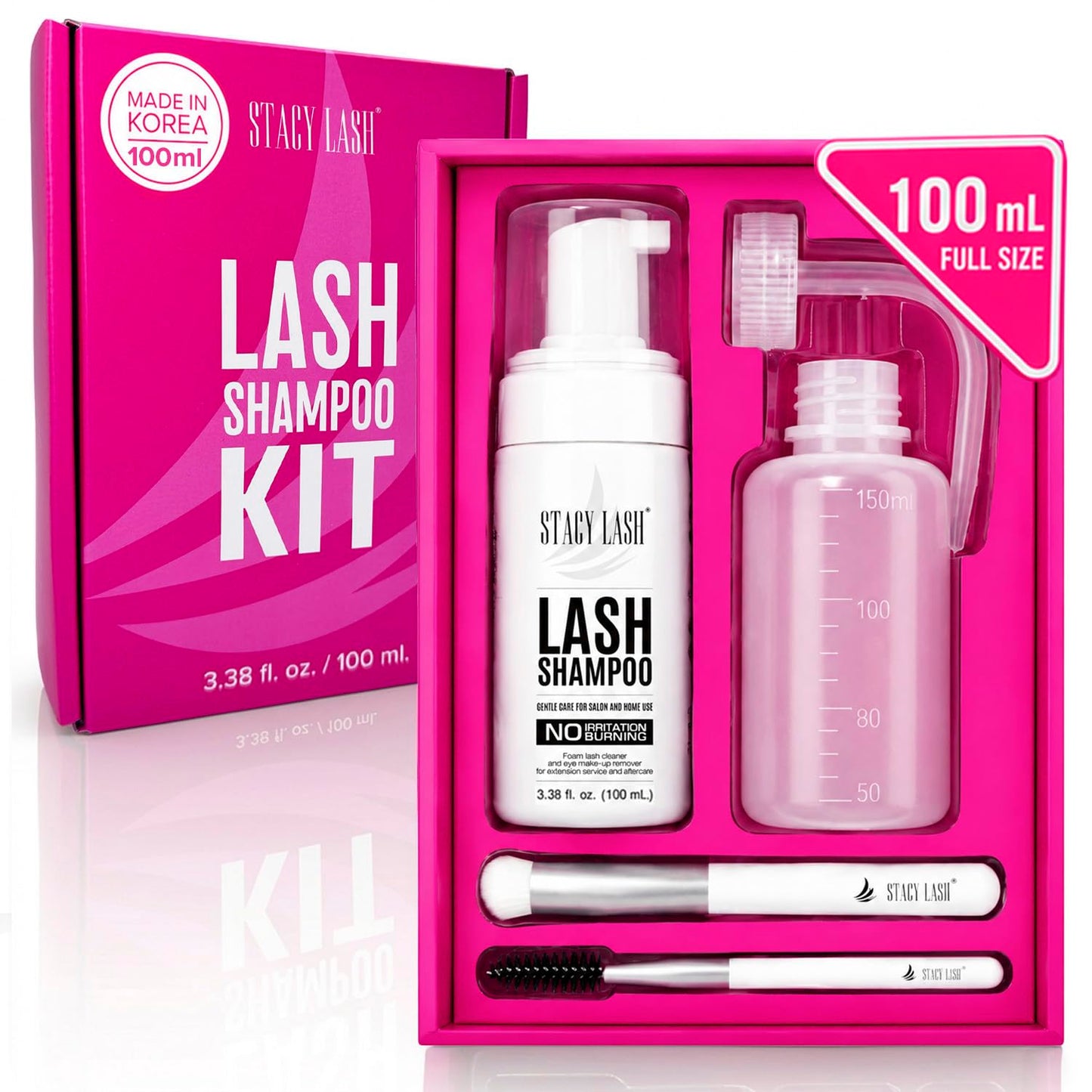 HotSTACY LASH Eyelash Extension Shampoo + Brush / 1.69 fl.oz / 50ml / Korean Makeup Remover/Eyelid Foaming Cleanser/Wash for Extensions & Natural Lashes/Supplies for Professional & Home Use