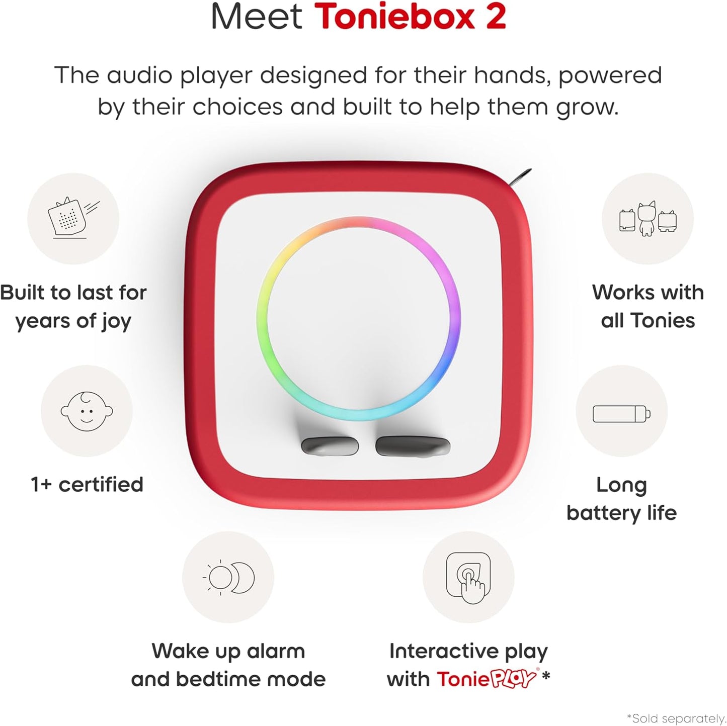 HotToniebox 2 My First Farm Bundle for Kids 1+ with Soft and Squeezable Cow, Horse, and Pig - Sunset Red