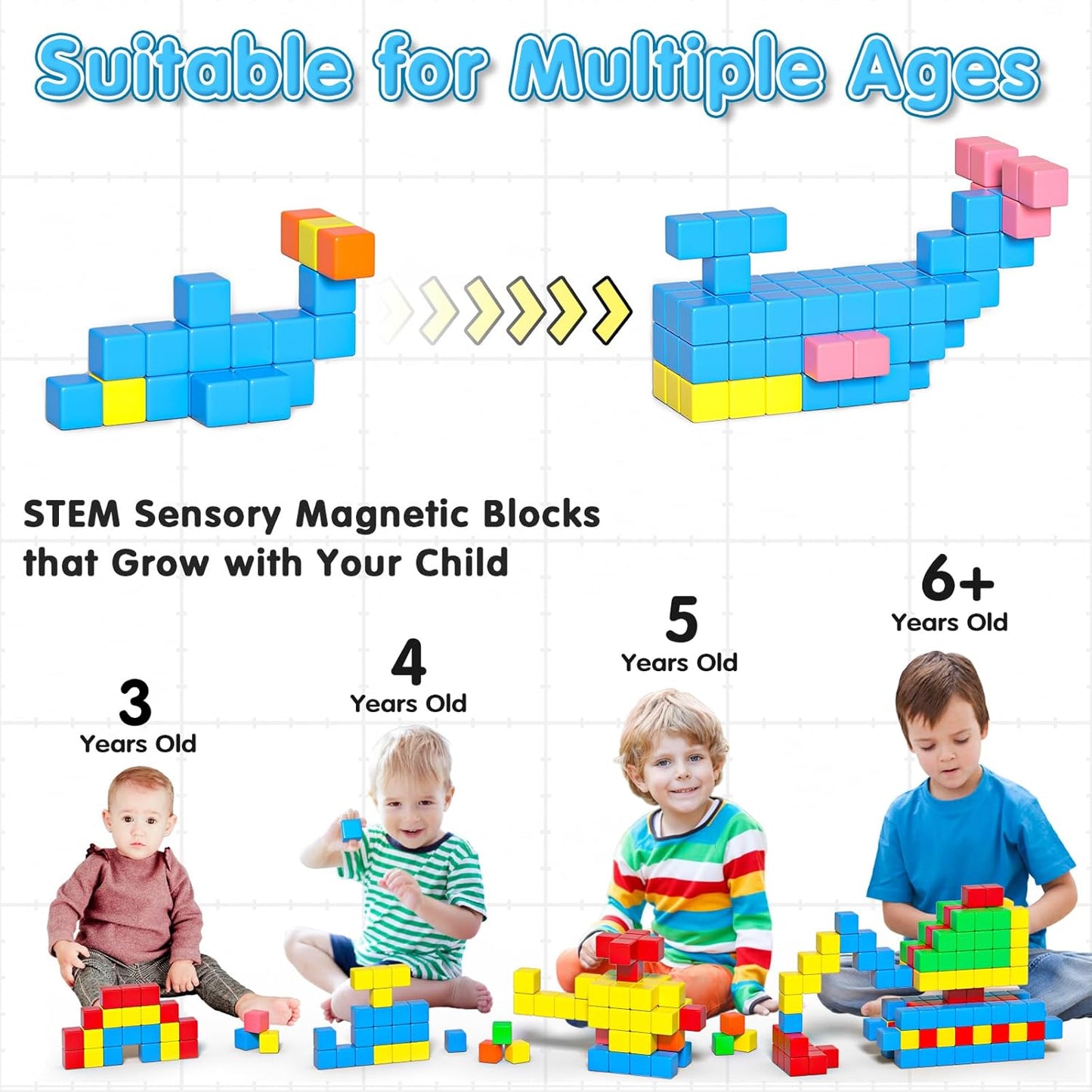 HotApluses 42PCS Magnetic Blocks, Gifts for 3 4 5 6 Year Old, Magnet Building Blocks for Toddlers, Girls & Boys, Sensory - Montessori - Autism - Magnetic Toys for Kids Ages 3-5 4-8