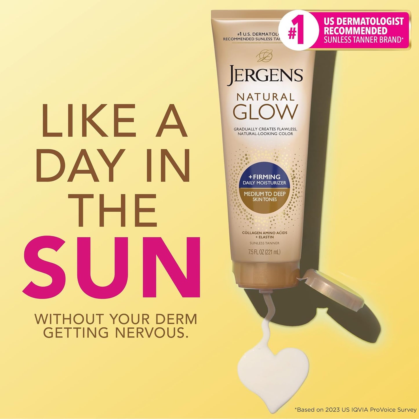 HotJergens Natural Glow + Firming Daily Moisturizer Medium to Tan Skin Tones 7.5oz | Gradual Sunless Tanner, Collagen and Elastin, Firms Skin, Reduces Cellulite, Daily Moisturizer, Medium to Deep Skin Tone