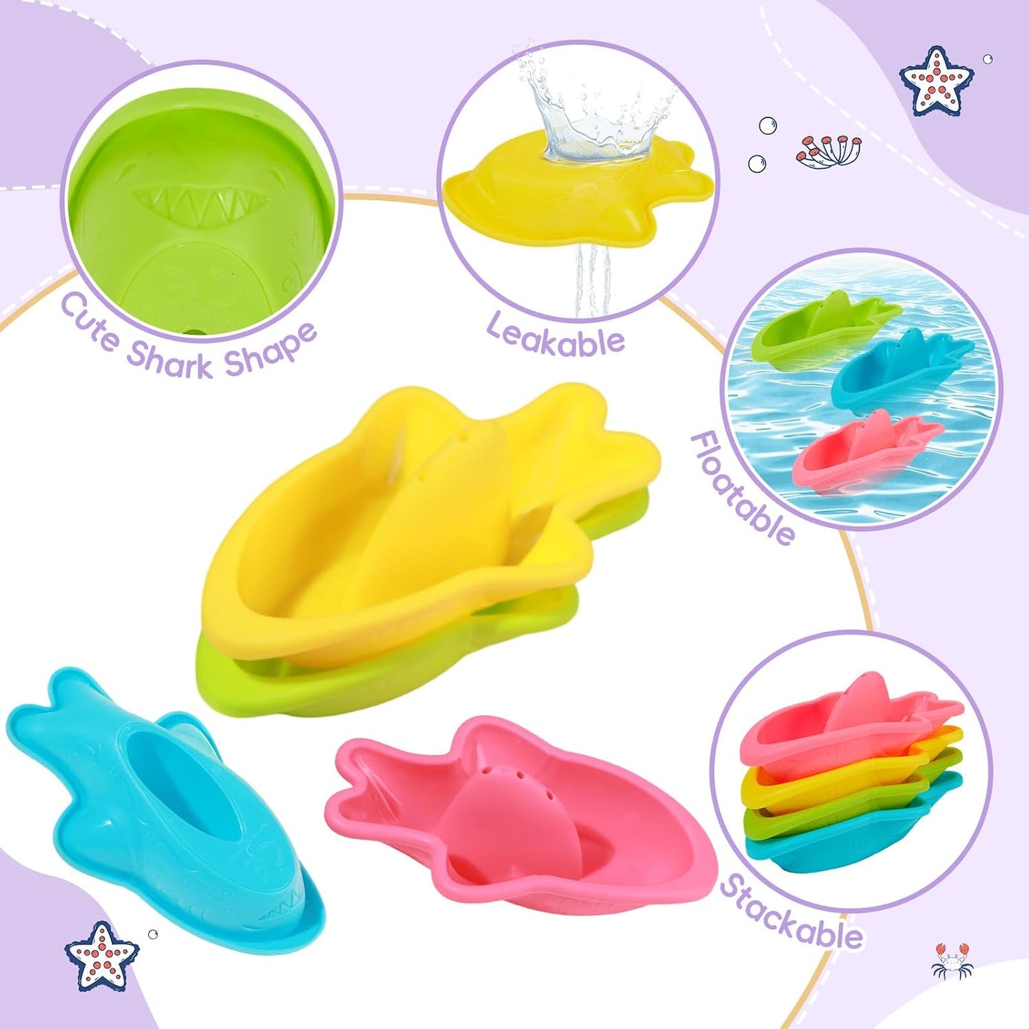 HotMold Free Bath Toys, 11PCS | Safe Easy Clean & Fun Floating Boats & Spoon & Watering Can and Whale Bath Toy for Babies 12+ Months | Colorful Bathtub Pool Water Table Sand Toys for Babies and Toddlers