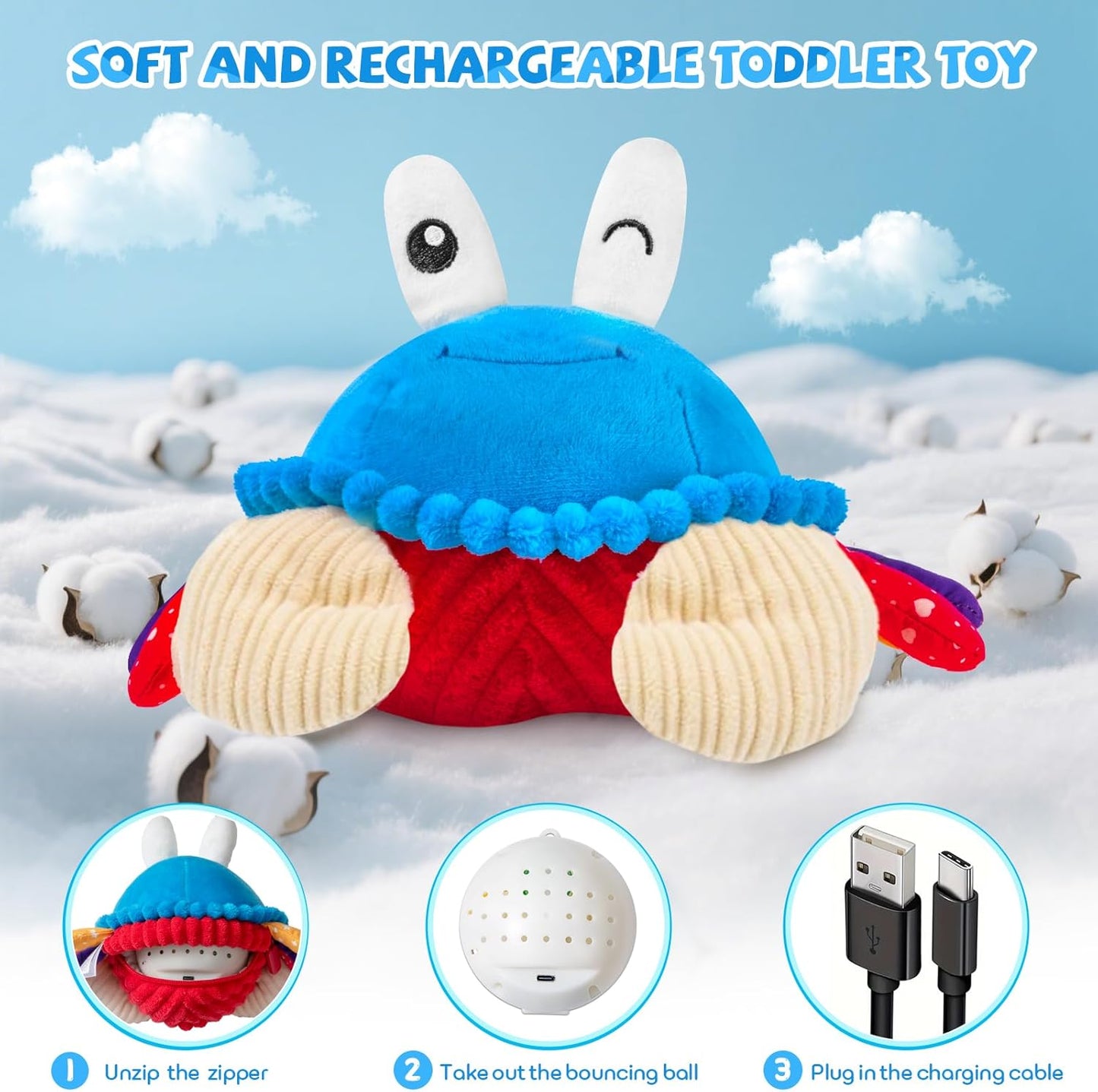 HotInteractive Crawling Crab Baby Toy, Musical Toy with 40 Songs & Recording | Soft Plush Toy for Tummy Time, Sensory Play, Moving Toy for Baby 6 Months+, Parent-Child Interaction, Gifts for Infants