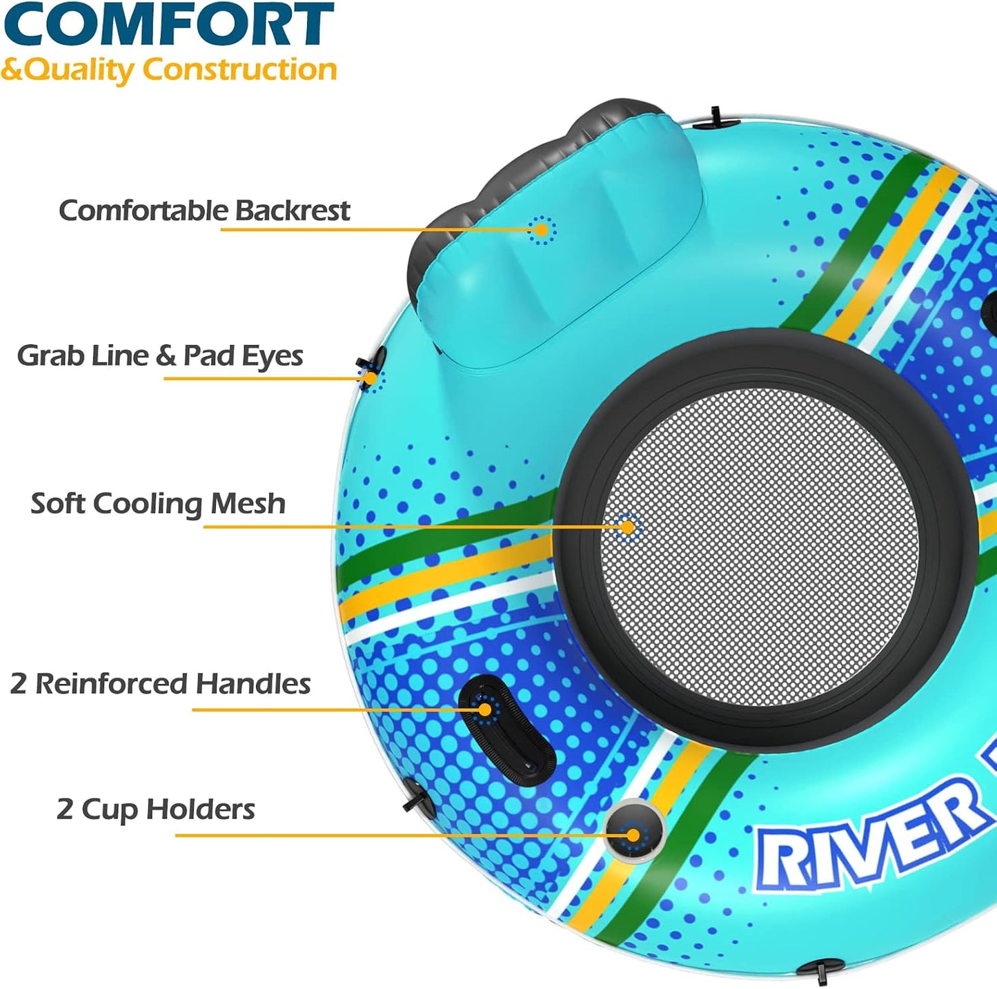 Hot Jasonwell Inflatable River Tube Float - Heavy Duty River Float Pool Floats Lake Premium Water Tubes for Floating Recreational River Raft Lounge Floaties with 2 Cup Holders for Adult