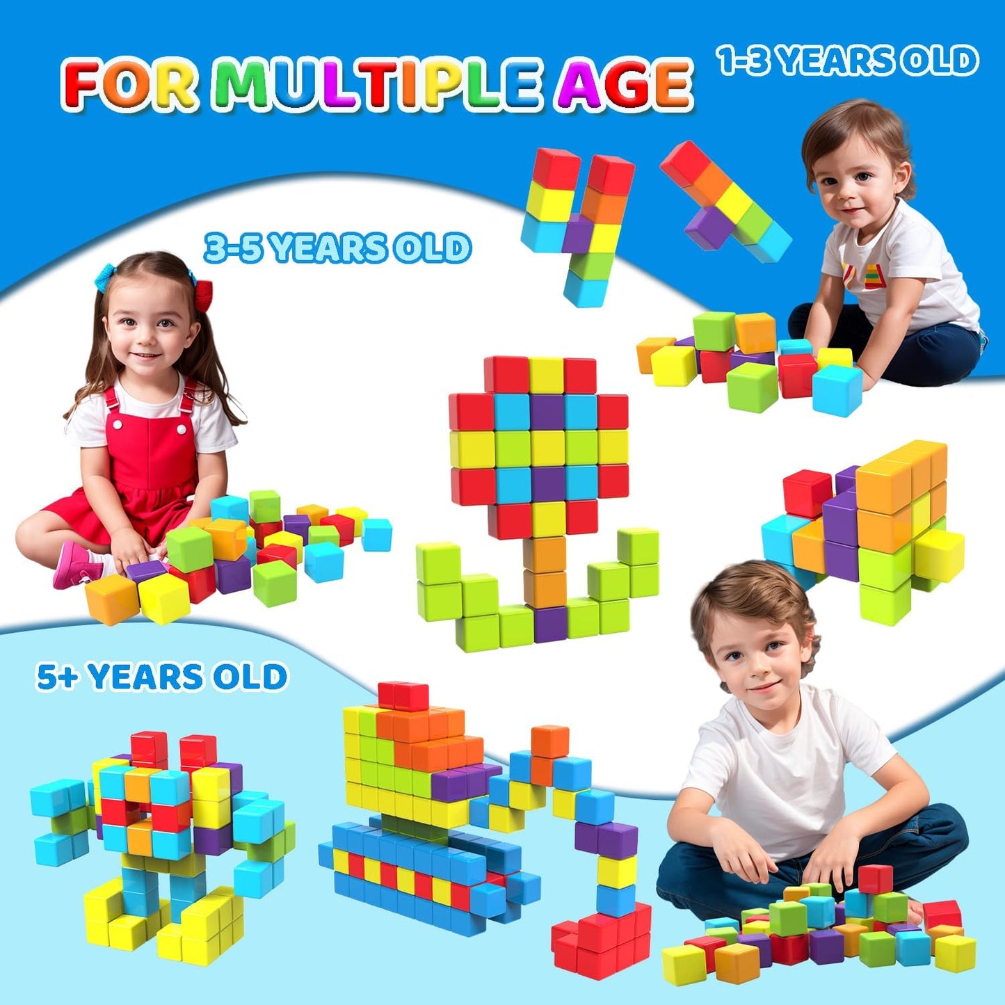 Hot Magnetic Building Blocks, 1.65 inch Large Magnetic Stacking Cubes for Toddlers, Sensory & Montessori Toys for Boys & Girls 1 2 3 Years Old (24 PCS)