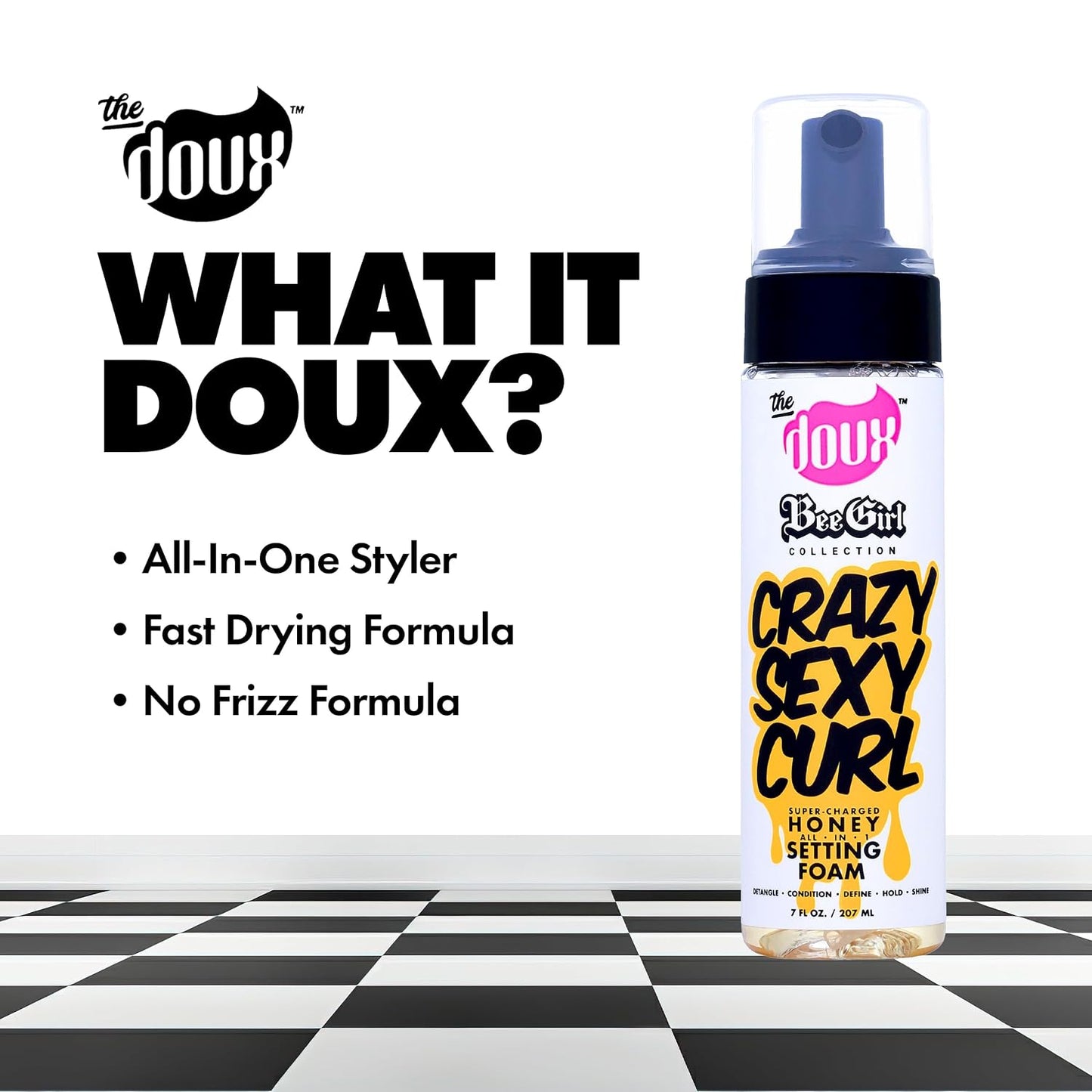 HotThe Doux CRAZYSEXYCURL Honey Setting Foam - Curly Hair Mousse - All-in-One Styler for All Hair Types - 7 oz