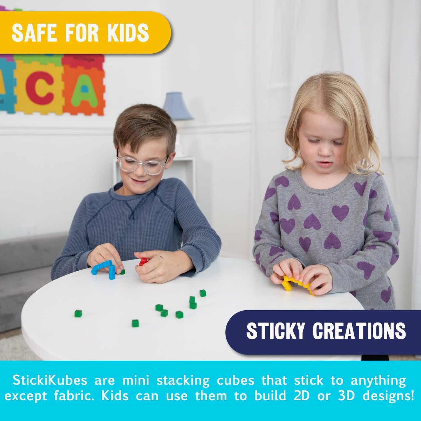 Hot StickiKubes 125-Pack, 4 Colors, Mini Sticky Stacking Cubes, STEM Blocks | Plastic Tub for Easy Storage, Sticks to Any Surface, Non-Toxic, Ages 4+