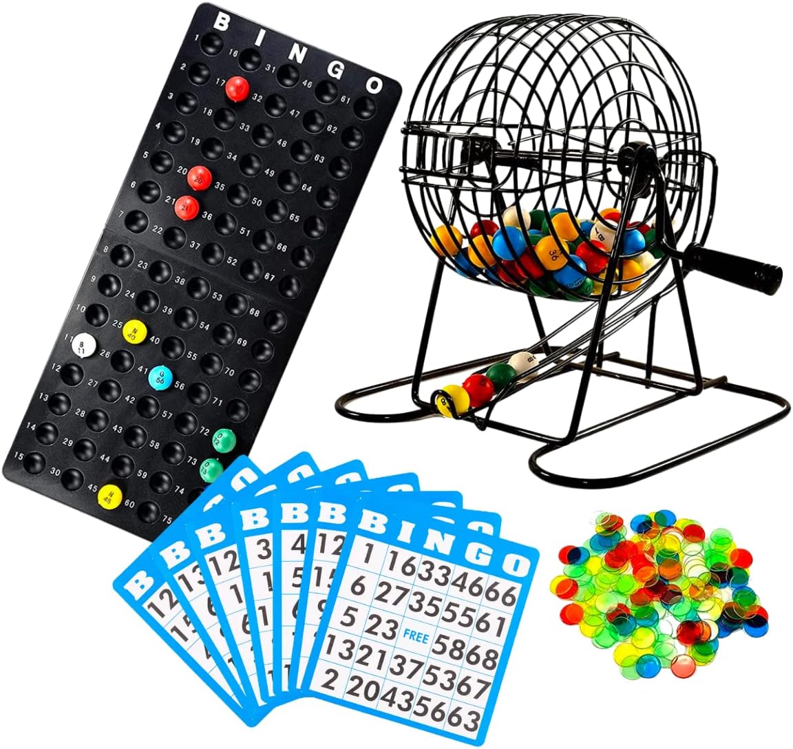 Hot Regal Games Deluxe Bingo Game Set with Cage, Board, Balls, 18 Cards, and Chips