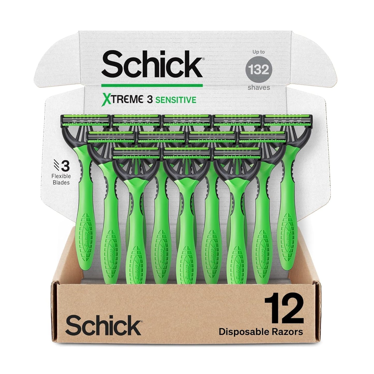 HotSchick Xtreme 3 Original Sensitive Disposable Razors for Men | Disposable Mens Razors for Shaving Sensitive Skin, 12ct