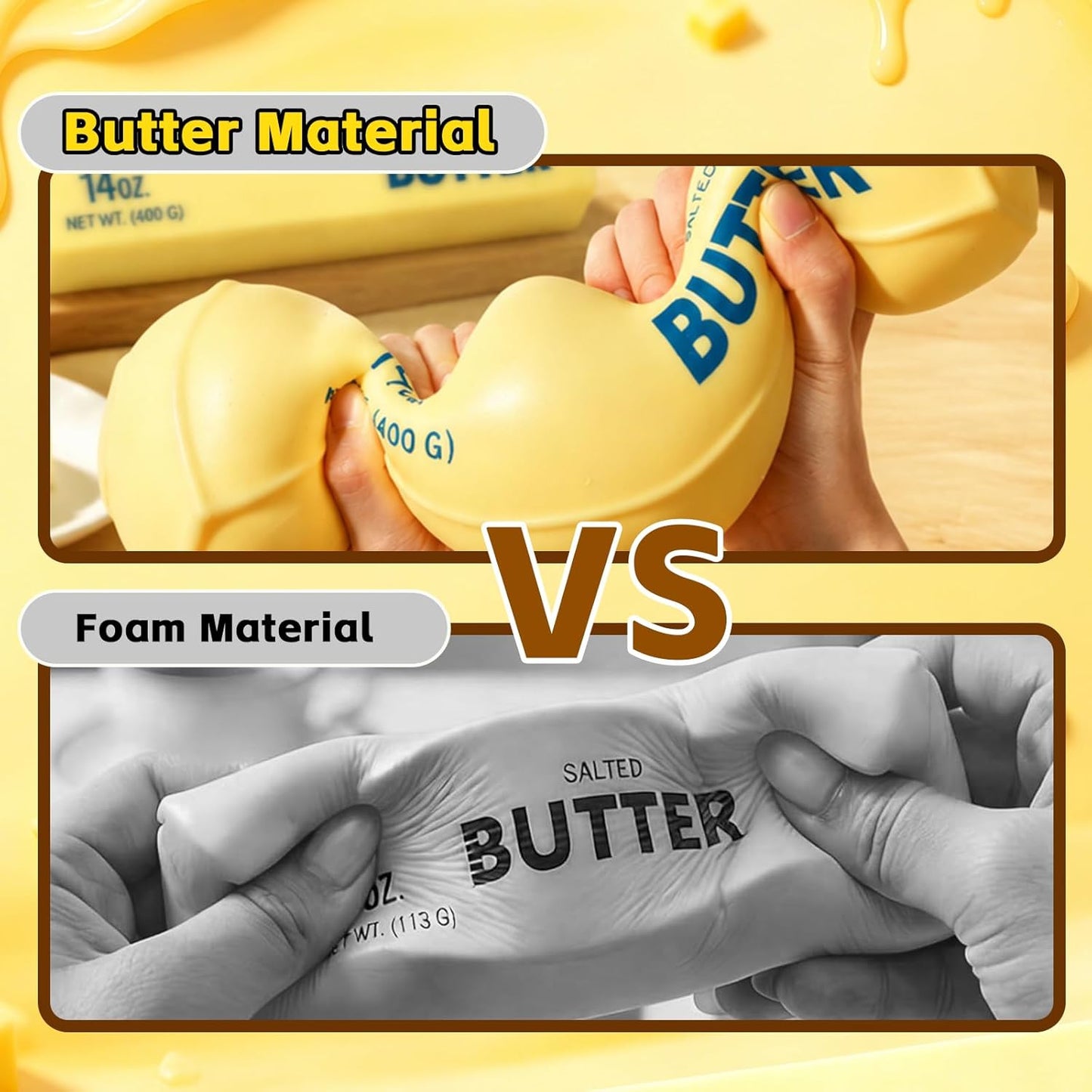 Hot 10in Giant Butter Squishy, Jumbo Big Butters 14oz Squeeze Stress Balls, Large Butter Stick Stress Relief Slow Rising Fun for Anxiety Relief Party Favors