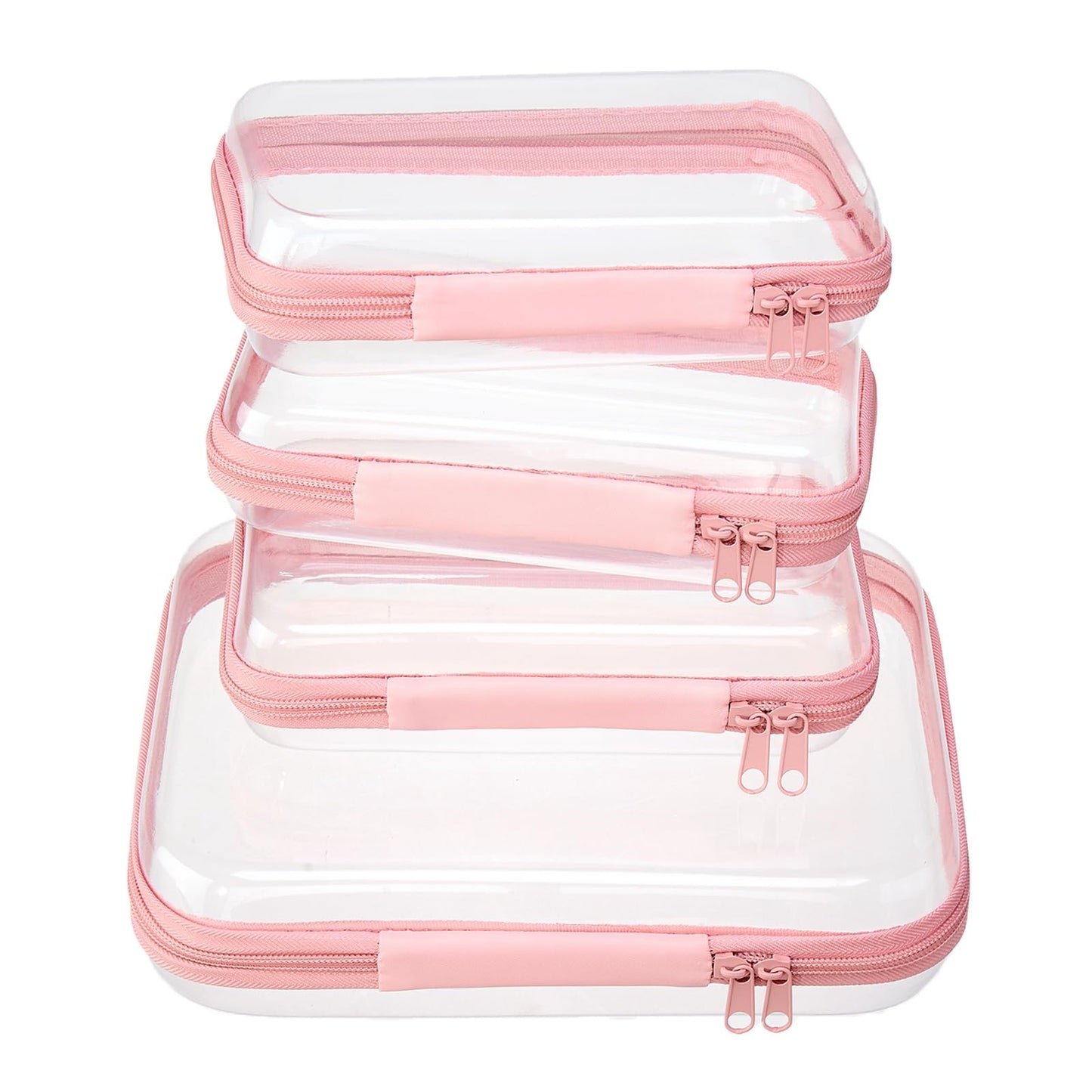 Hot4 pcs Clear Zipper Pouches,Hard Shell Zipper Case | Toiletry Bag for Travel, CLear Diaper Bag, Toiletry Pouch, Travel Organizer, Cosmetic Bag,Toy Storage Bins (M+3S)