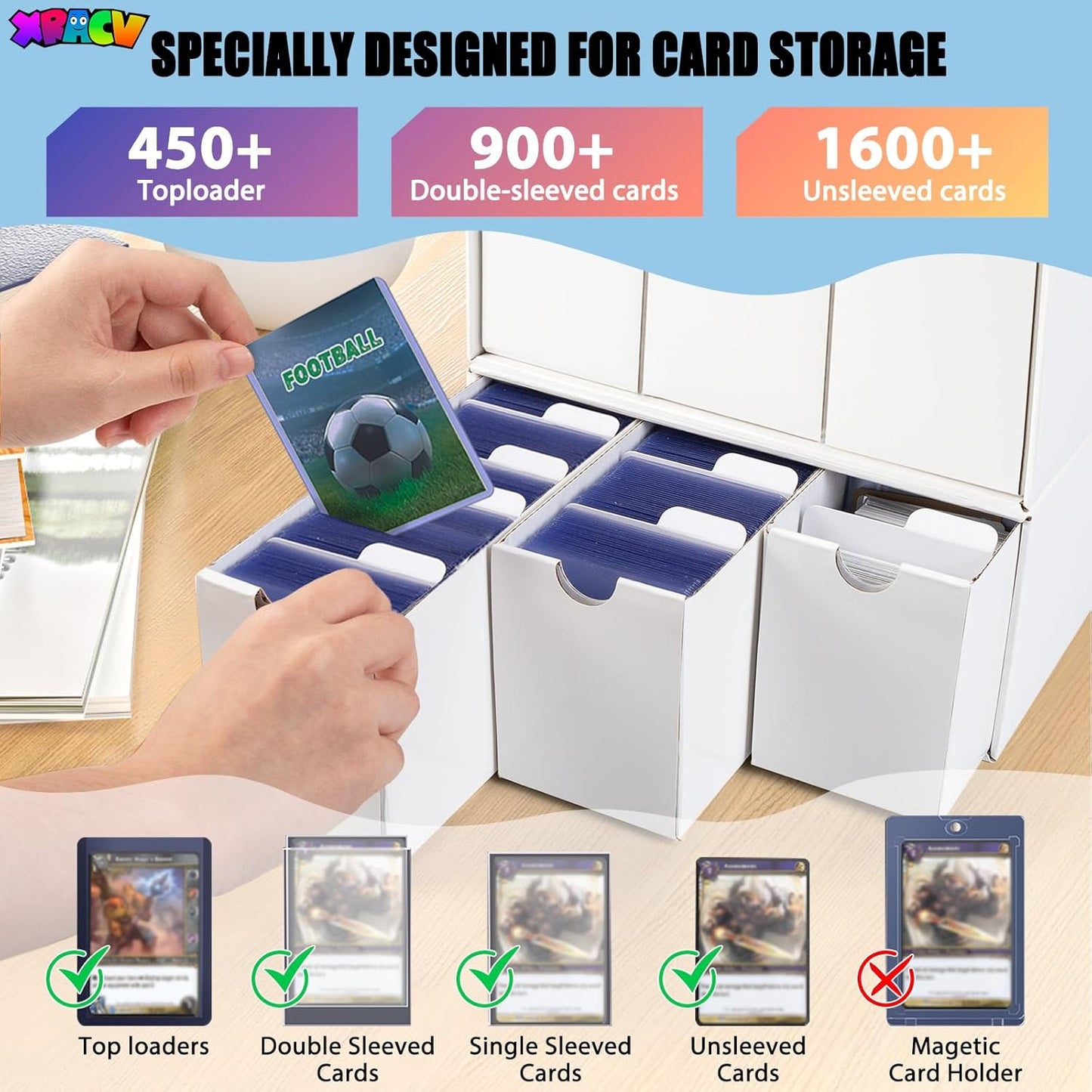 Hot Trading Card Storage Box, 9 Drawer Top Loaders Storage Box with 60 Card Dividers, Cardboard Trading Card Organizer for Collectible Cards Games,Card Box Fits For TCG,MTG,TCG and Basktaball Cards
