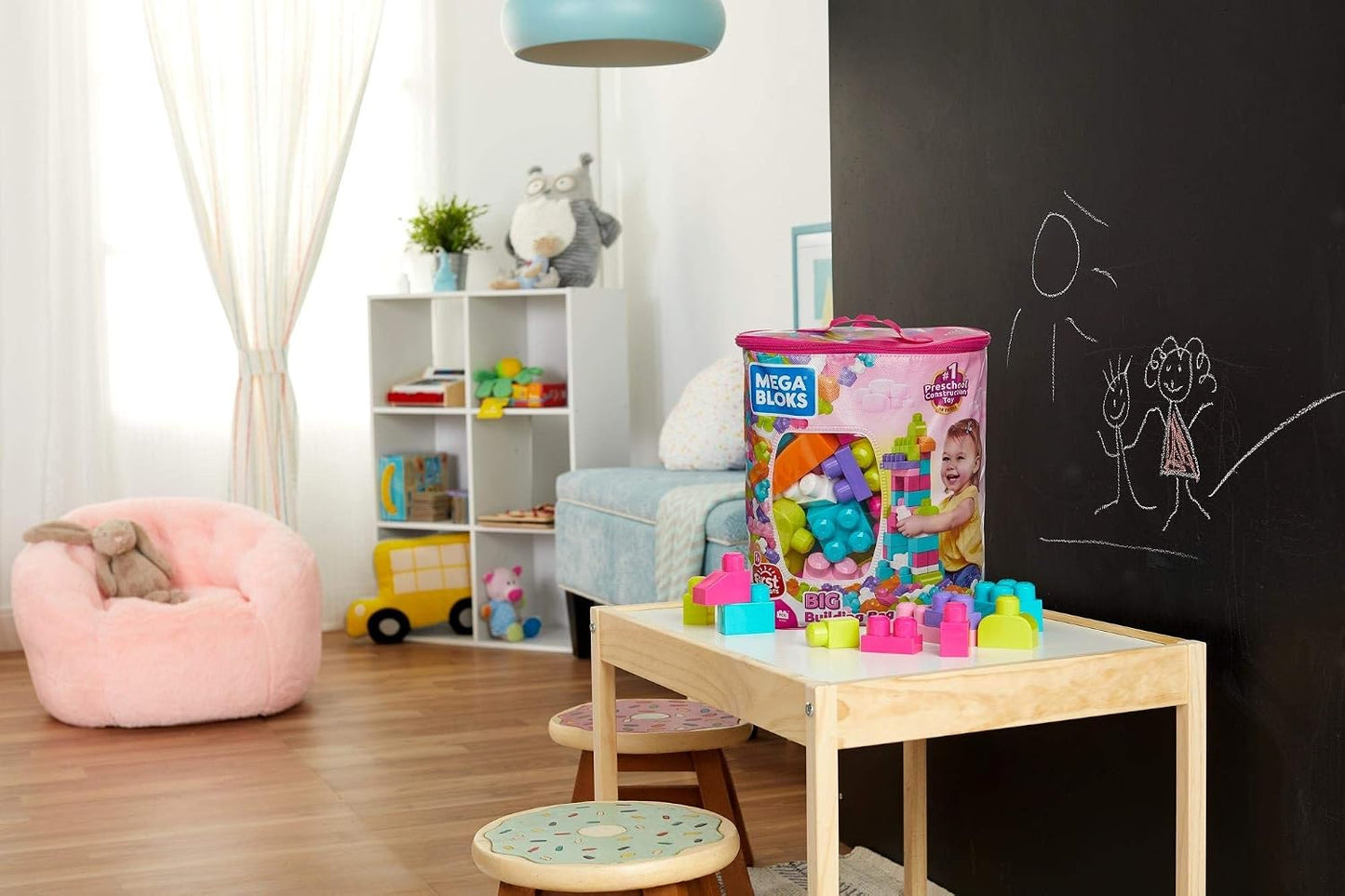 HotMEGA BLOKS First Builders Toddler Blocks Toys Set, Big Building Bag Collection with 80 Pieces and Storage, Pink, Ages 1+ Years