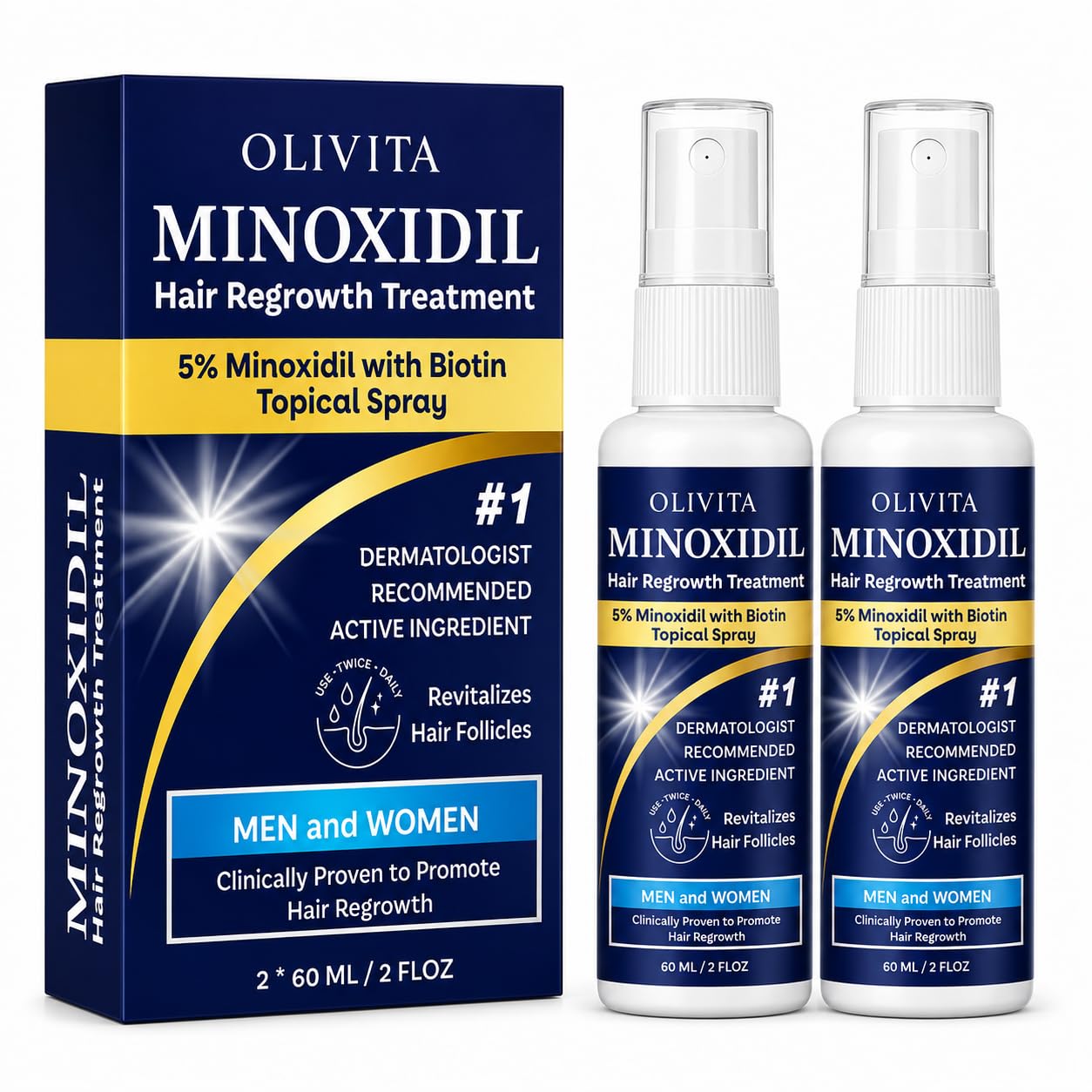 Hot5% Minoxidil for Men and Women Hair Growth: Minoxidil Spray Hair Regrowth Treatment Serum with Biotin & Rosemary -Stop Hair Thinning and Hair Loss For Stronger Thicker Longer Hair 2 Pack