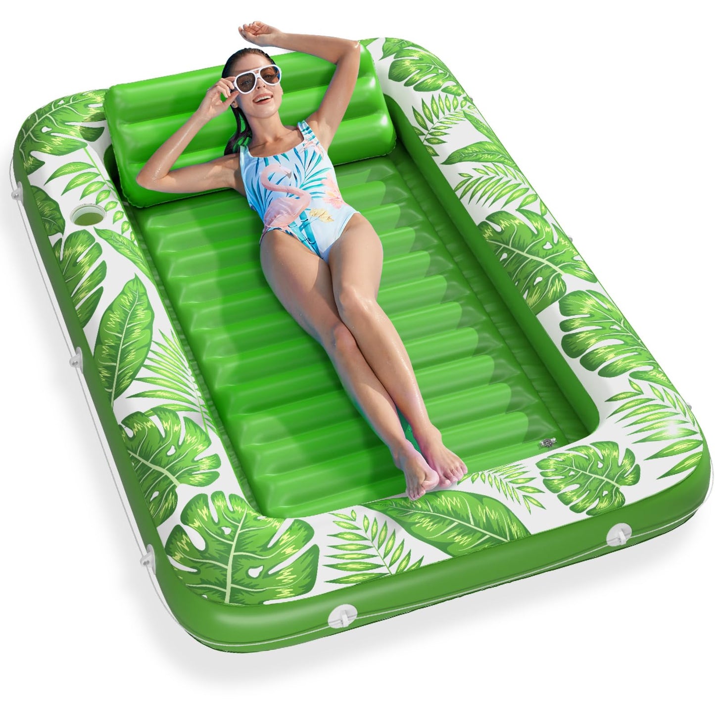 Hot Inflatable Tanning Pool Lounger Float - Jasonwell 4 in 1 Sun Tan Tub Sunbathing Pool Lounge Raft Floatie Toys Water Filled Tanning Bed Mat Pad for Adult Blow Up Kiddie Pools Kids Ball Pit (Rose,L)