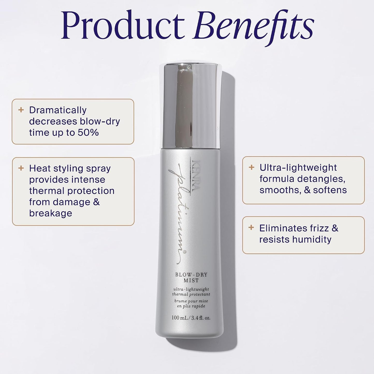 HotKenra Platinum Blow-Dry Mist | Ultra-Lightweight Thermal Protectant | Detangles, Smooths, & Softens | Eliminates Frizz & Resists Humidity | Fine To Medium Hair