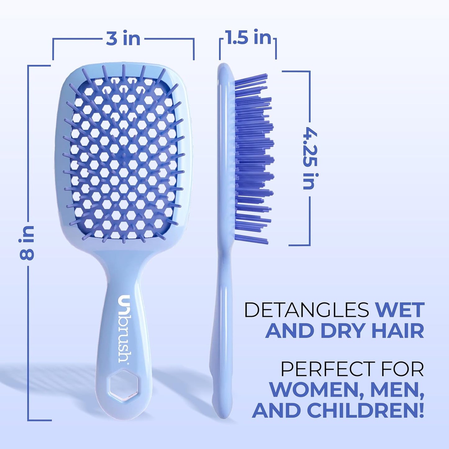 HotFHI Heat UNbrush Detangling Brush for Pain-Free Brushing on All Wet or Dry Hair Types — Durable DuoFlex Anti-Static Bristles, Lightweight Handle, Vented Hair Brush, Periwinkle Light Blue
