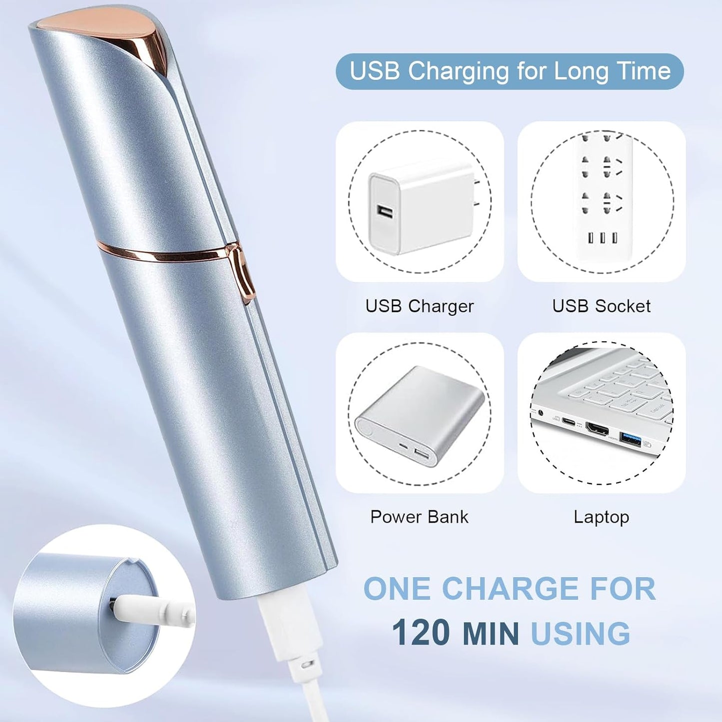 Hotinnobeaut Facial Hair Removal for Women, Electric Painless Facial Hair Remover for Face, Lip, Chin with USB Rechargeable, Blue(Device Only)