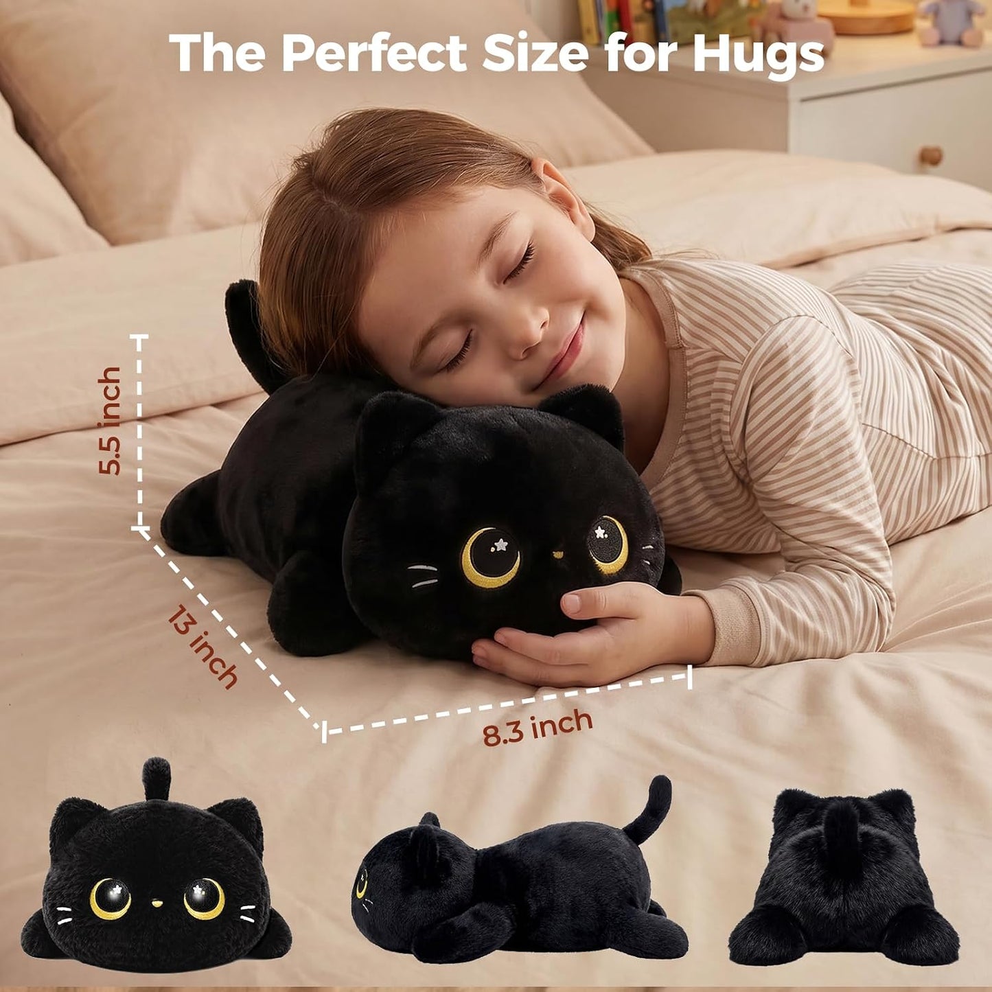 Hot Mewaii Cute Black Cat Plush Pillow, Kawaii Plushies Black Cat Stuffed Animals, Squishy Plushies, Cuddle Plush Pillow for Kids & Girls (13 Inch)