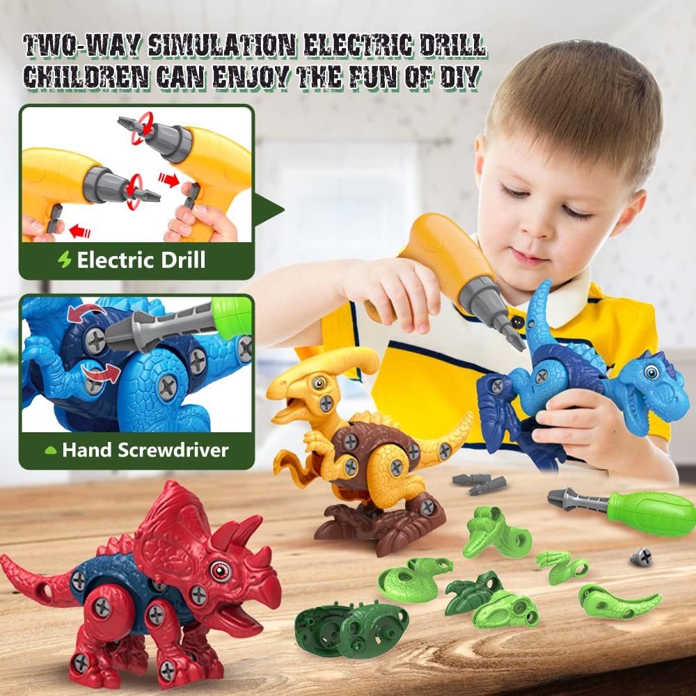 HotDinosaur Toys for 3, 4, 5, 6, 7 Year Old Boys, Take Apart Toys with Electric Drill for Kids, STEM Educational Construction Building Toy, Ideal Birthday Christmas Easter Gifts, Incl Tyrannosaurus Rex