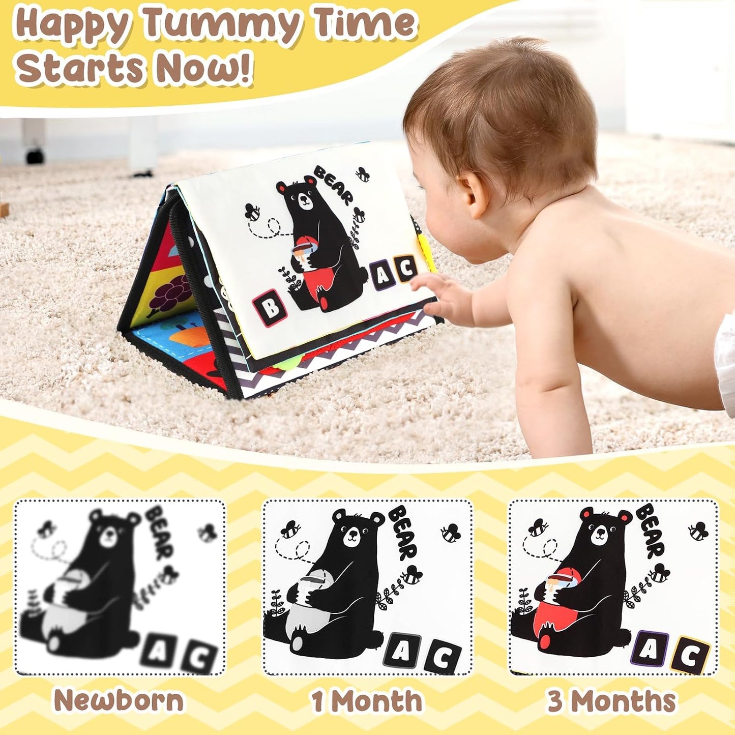 HotURMYWO Tummy Time Toys - Black and White High Contrast Baby Toy for Newborn - Baby Visual Stimulation Mirror - Montessori Sensory Crinkle Toy for Infant 0-3-6-12 Months - Boy Girl Shower Gifts