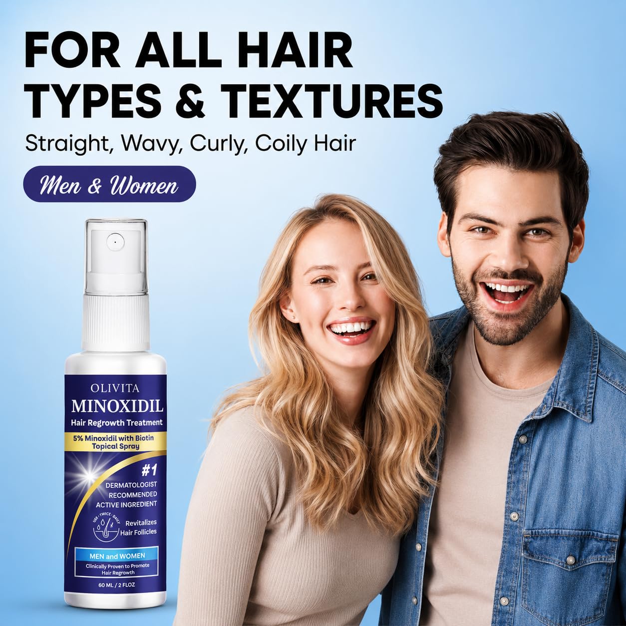 Hot5% Minoxidil for Men and Women Hair Growth: Minoxidil Spray Hair Regrowth Treatment Serum with Biotin & Rosemary -Stop Hair Thinning and Hair Loss For Stronger Thicker Longer Hair 2 Pack