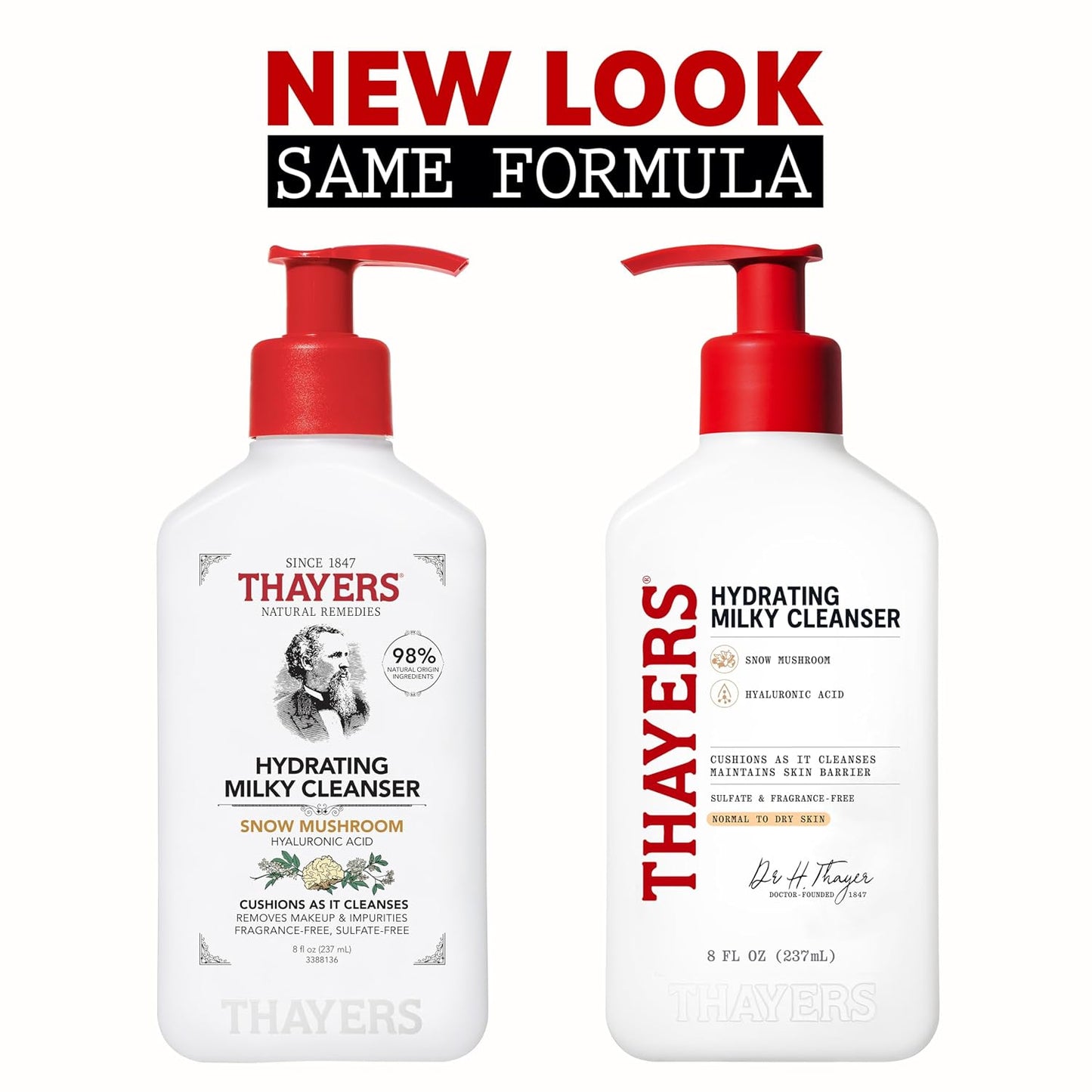 HotThayers Milky Hydrating Face Cleanser with Snow Mushroom and Hyaluronic Acid, Dermatologist Recommended Gentle Facial Wash and Hydrating Skincare for Dry and Sensitive Skin, Paraben Free, 8 Fl Oz