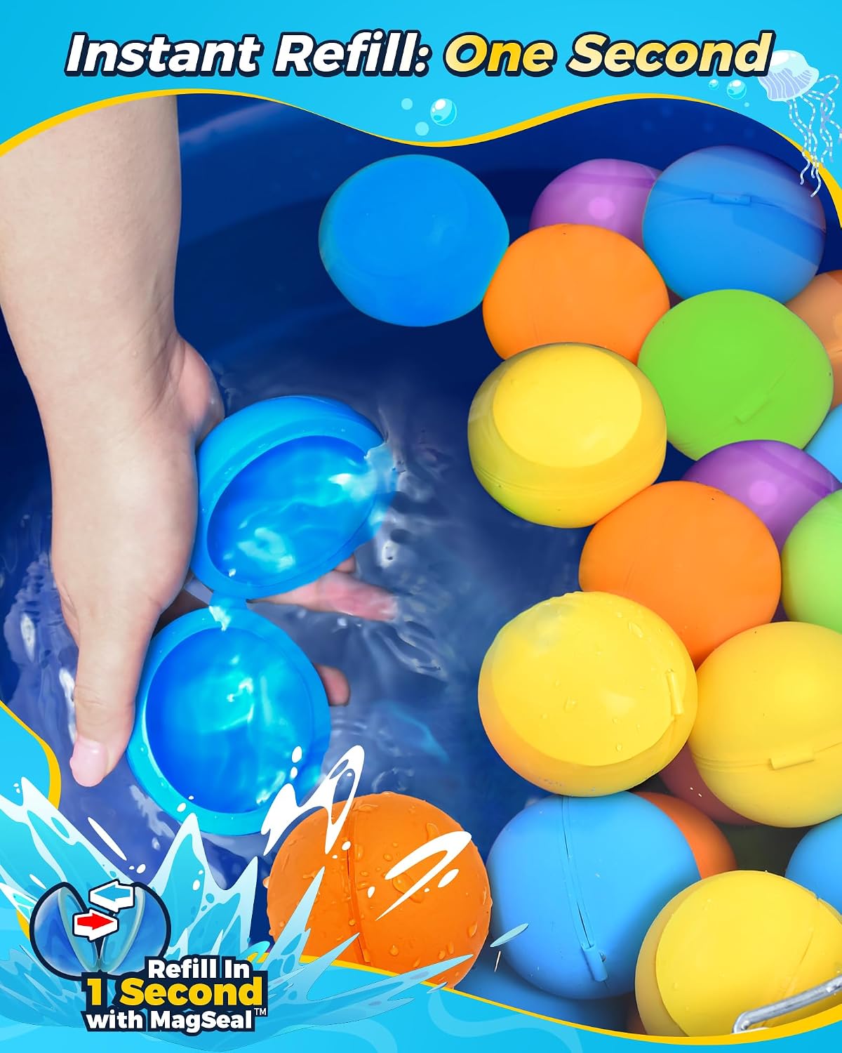 HotReusable Water Balloons 12PCS - Summer Water Toys for Pool Beach & Outdoor, Self-Sealing Refillable Water Bombs for Kids Ages 3-14, Magnetic Splash Balls for Kids Fun Games & Activities