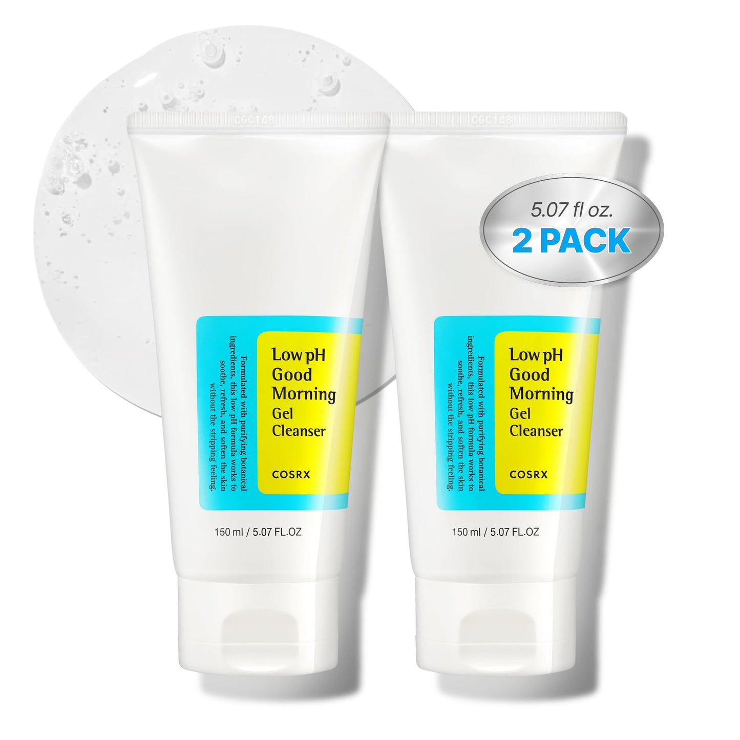 HotCOSRX Low pH Good Morning Gel Face Cleanser, 5.07 fl oz, BHA Face Wash, Daily Mild Face Cleanser for Sensitive Skin, PH Balancing, Korean Skin Care, Korean Face Wash