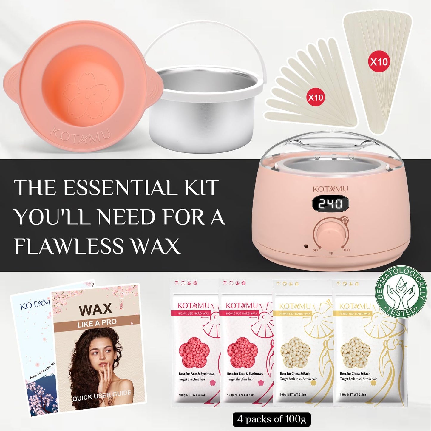 HotKOTAMU Waxing Kit for Women & Men, Pink Digital Wax Pot Warmer Hair Removal | Home Hard Wax Kit, Wax Machine, Face, Eyebrow, Bikini, Brazilian, Body, Sensitive Skin, 25 Accessories, Beginner-Friendly