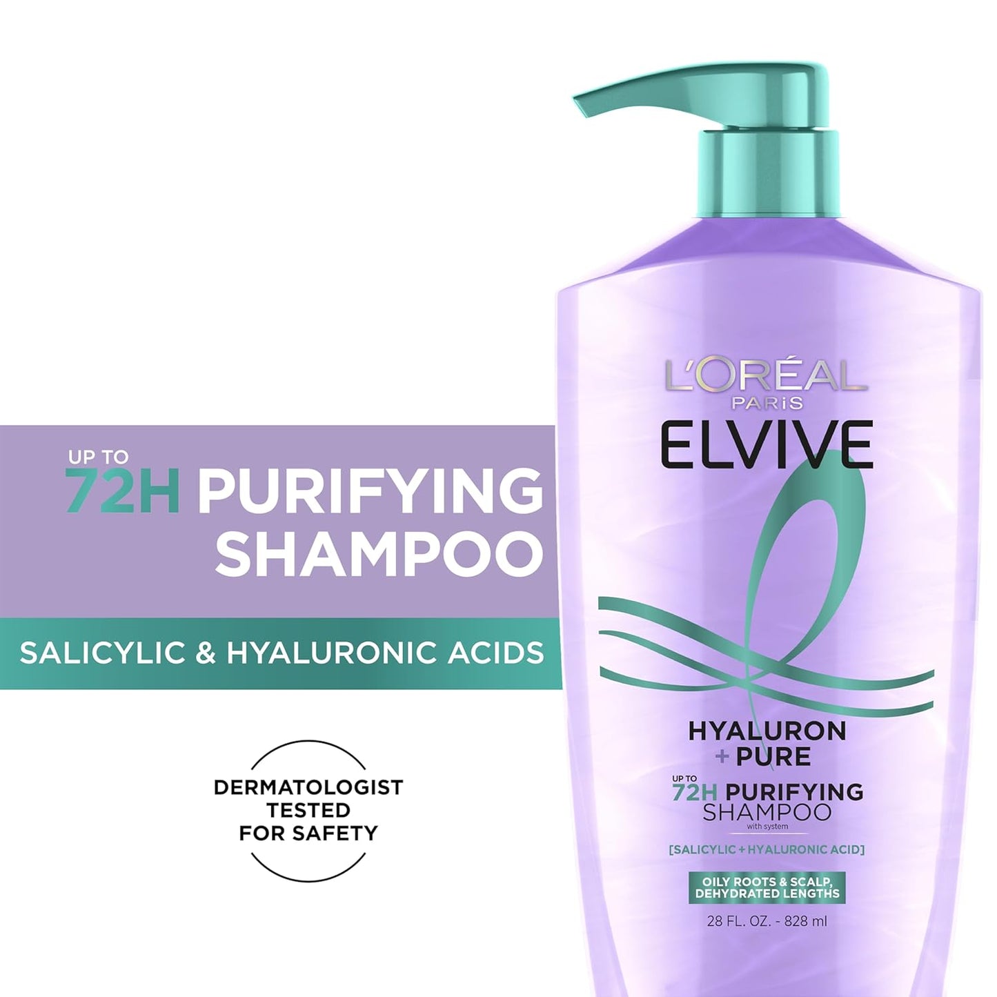 HotL'Oreal Paris Elvive Hyaluron + Pure Shampoo and Conditioner Set, Clarifying Shampoo and Rehydrating Conditioner with Salicylic Acid and Hyaluronic Acid, 56 Fl Oz Set