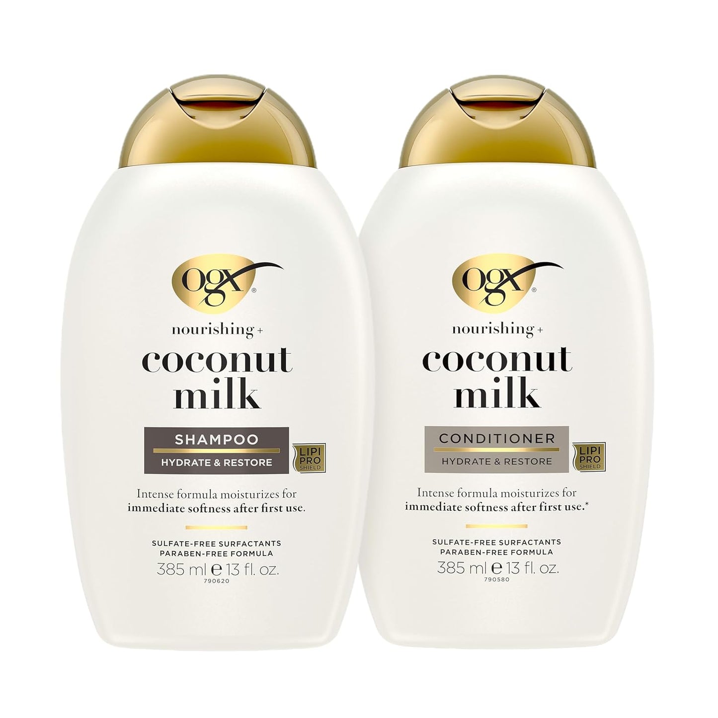 HotOGX Nourishing + Coconut Milk Sulfate Free Shampoo and Conditioner Set, Hydrates & Softens Hair, Lipi Pro Shield Technology, Creamy Coconut Milk White Peach & Shea Butter Scent, 2 Items, 2 x 13 fl oz