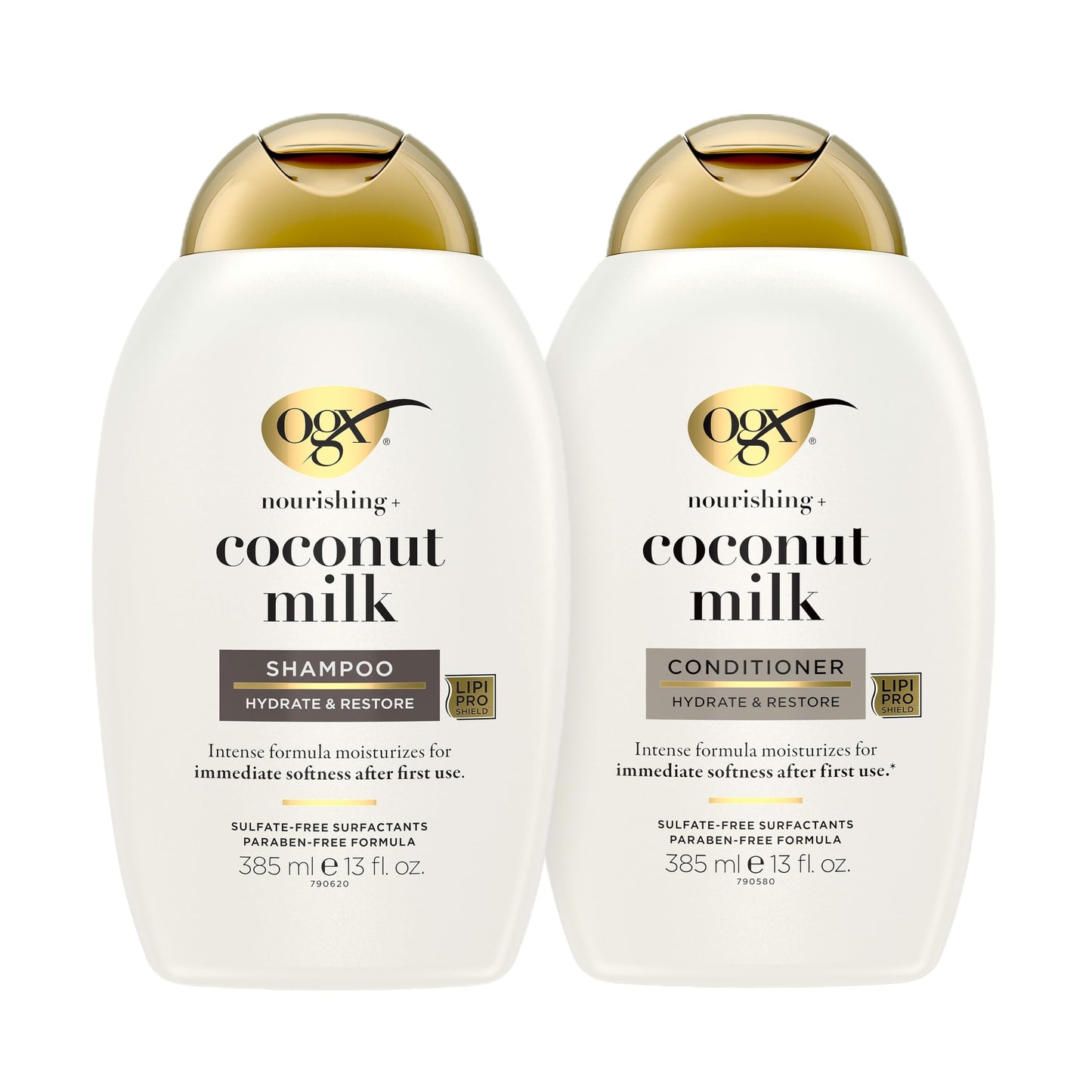 HotOGX Nourishing + Coconut Milk Sulfate Free Shampoo and Conditioner Set, Hydrates & Softens Hair, Lipi Pro Shield Technology, Creamy Coconut Milk White Peach & Shea Butter Scent, 2 Items, 2 x 13 fl oz