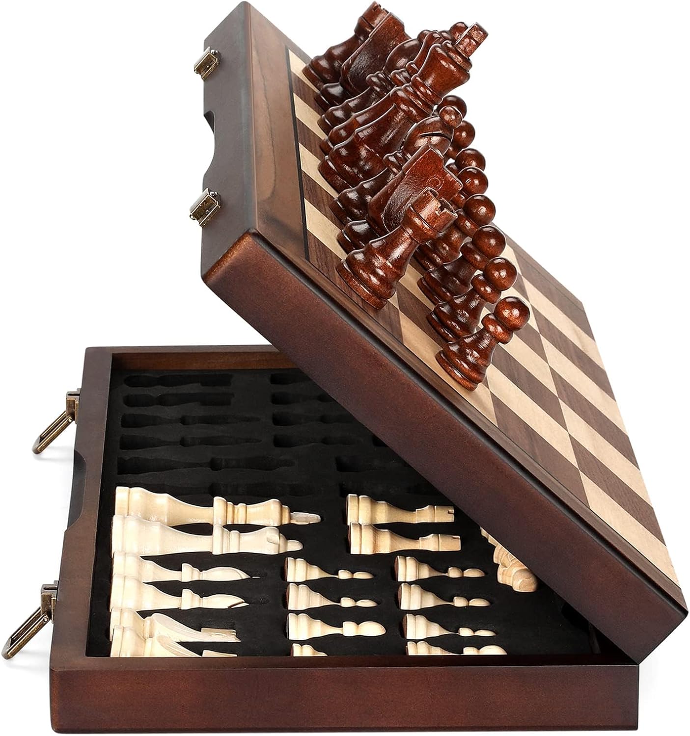 Hot Magnetic Wooden Chess Set for Adults Kids 15'' Chess Board with Handmade Pieces, Folding Portable Travel Unique Chess Sets Game for Tournament Professional Beginner
