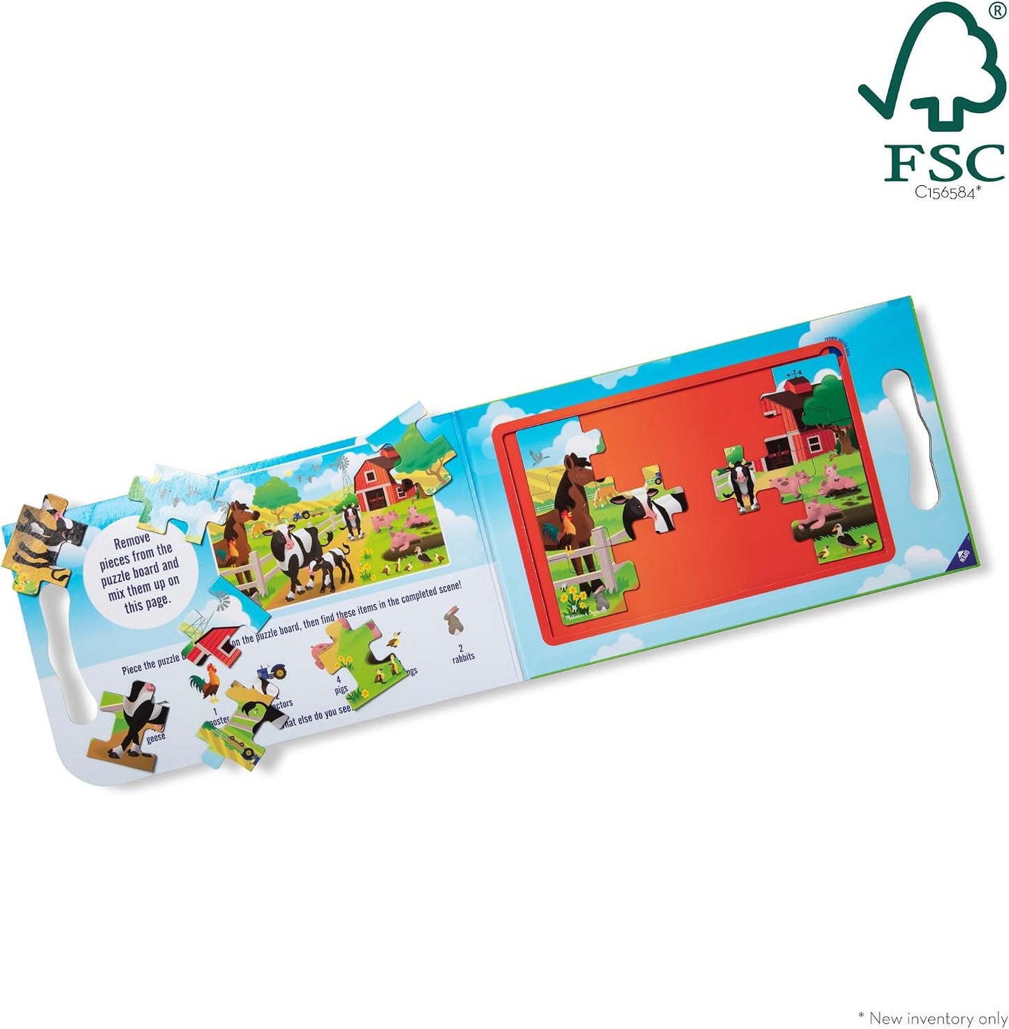 HotMelissa & Doug Take-Along Magnetic Jigsaw Puzzle Set – On the Farm (2 x 15 Piece) Travel Activity Toy for Preschoolers and Kids Ages 3+ - FSC Certified