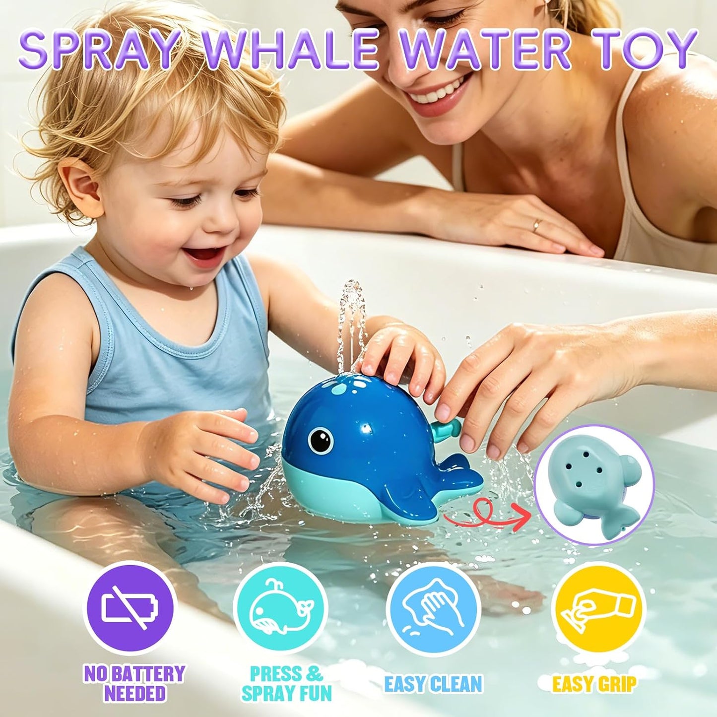 Hot Mold Free Bath Toys | Easy Clean & Fun Baby Bath Toys for Kids Ages 1-3 | Watering Can Bath Cups Water Wheel Whale Bath Toy for Babies 12+ Months | Bathtub Pool Water Toys for 1+ Year Old Girl Gifts