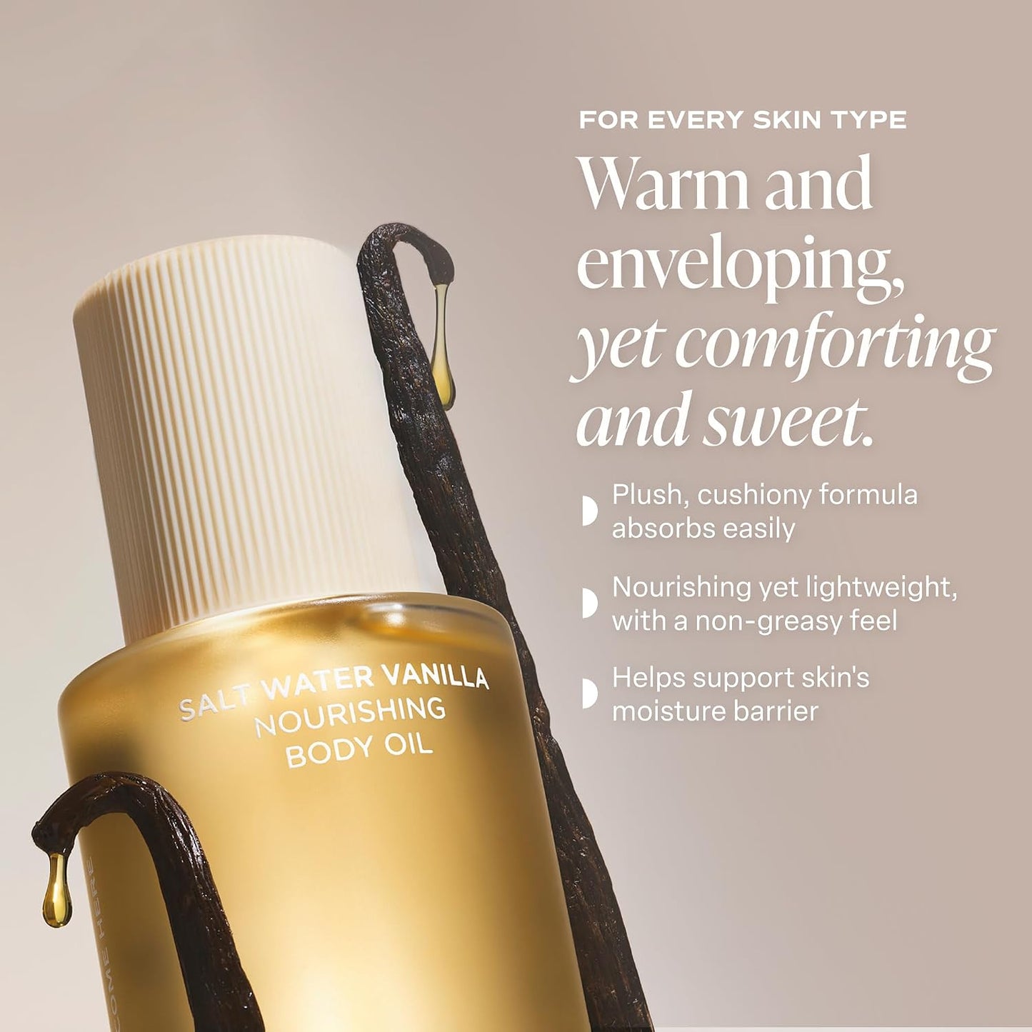 HotSaltair Nourishing Body Oil | Lightweight Glow | Salt Water Vanilla, 4 oz | Lightweight body oil with fermented saururus, kukui, moringa, astaxanthin, biomimetic plant actives, and vegan formula