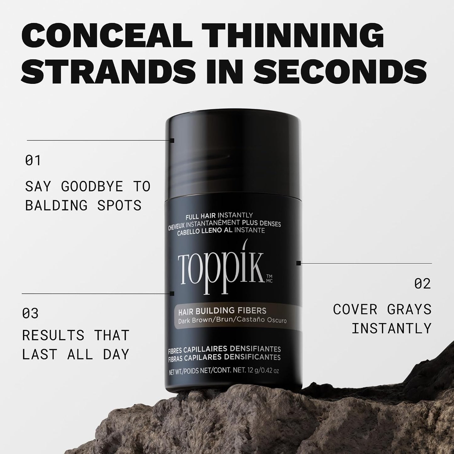 HotToppik Hair Building Fibers, Fill In Fine or Thinning Hair Instantly Thicker, Fuller Looking Hair 9 Shades,4 size options