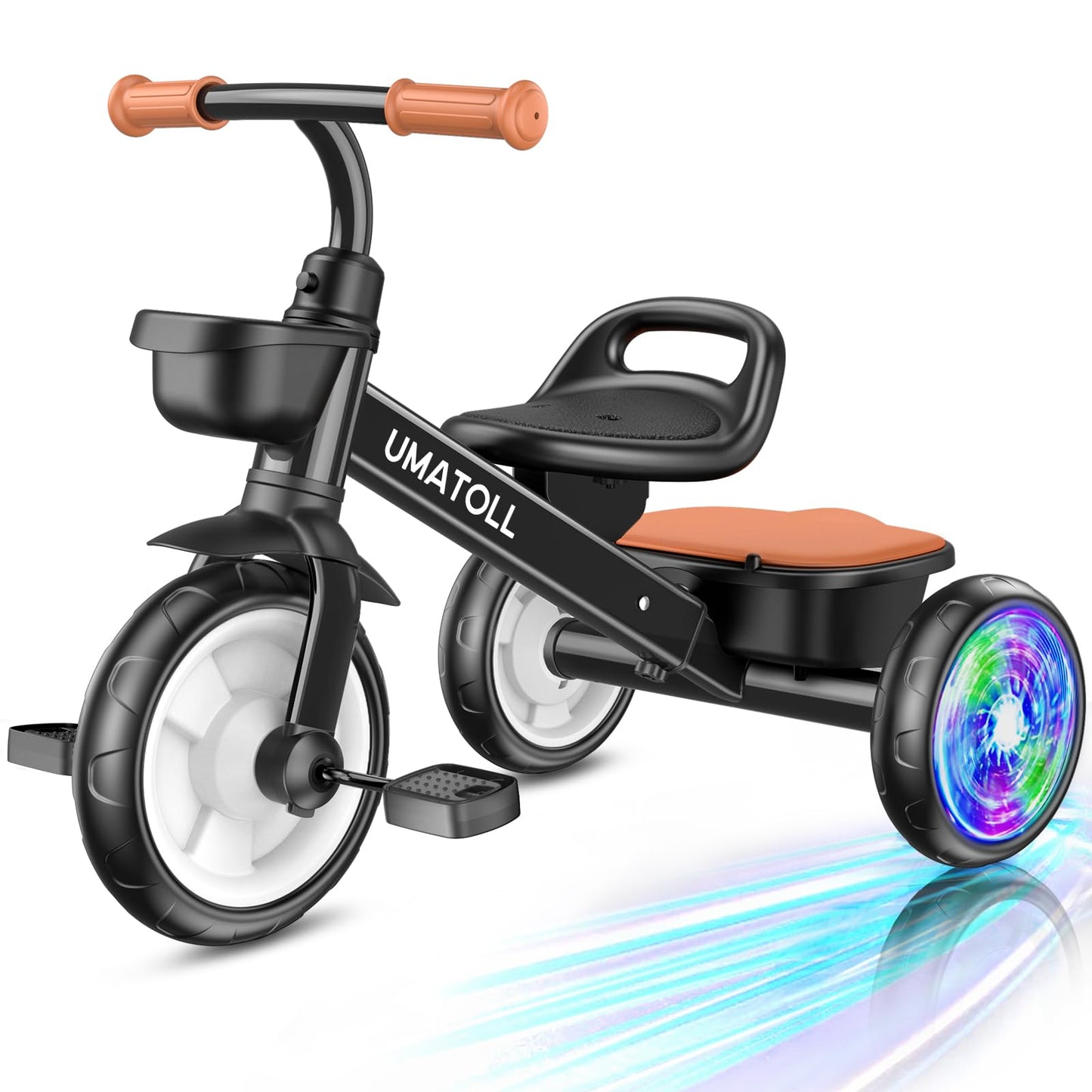 Hot Umatoll Tricycle for Toddlers 2-5 Year Old, Ajustable Toddler Bike Outdoor Toys, Birthday Gift for Girl Age 2-4, Trike with Light up Wheels