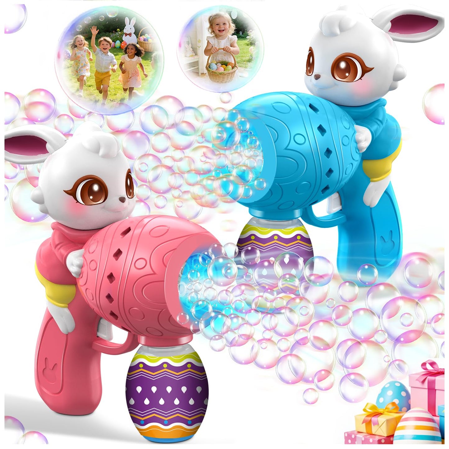Hot Zerhunt Lightweight Automatic Bubble Gun: 2 Pack Bubble Blaster for Kids 4-8 with Bubble Solution & LED Light - 15000+ Bubbles Per Minute Easy for Kids to Hold - Great Party Outdoor Toy