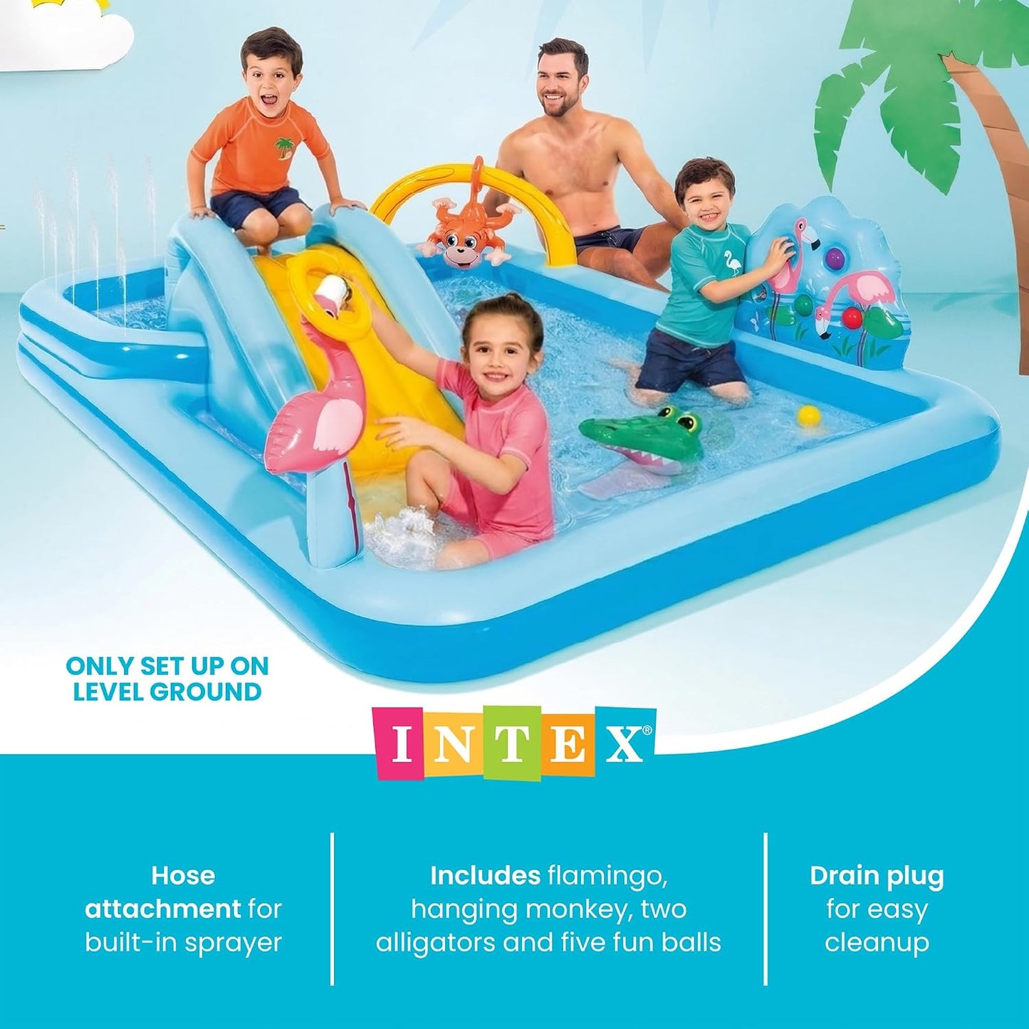 Hot Intex 96" x 78" x 28" Inflatable Jungle Adventure Play Center Spray Kiddie Pool - Backyard Kids Water Slide, Outdoor Blow-Up Splash Pad for Toddlers