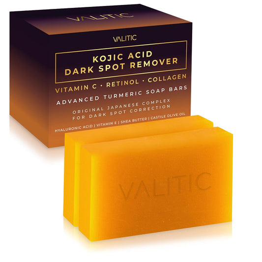 HotVALITIC Kojic Acid Dark Spot Remover Soap Bars with Vitamin C, Retinol, Collagen, Turmeric - Original Japanese Complex Infused with Hyaluronic Acid, Vitamin E, Shea Butter, Castile Olive Oil (2 Pack)