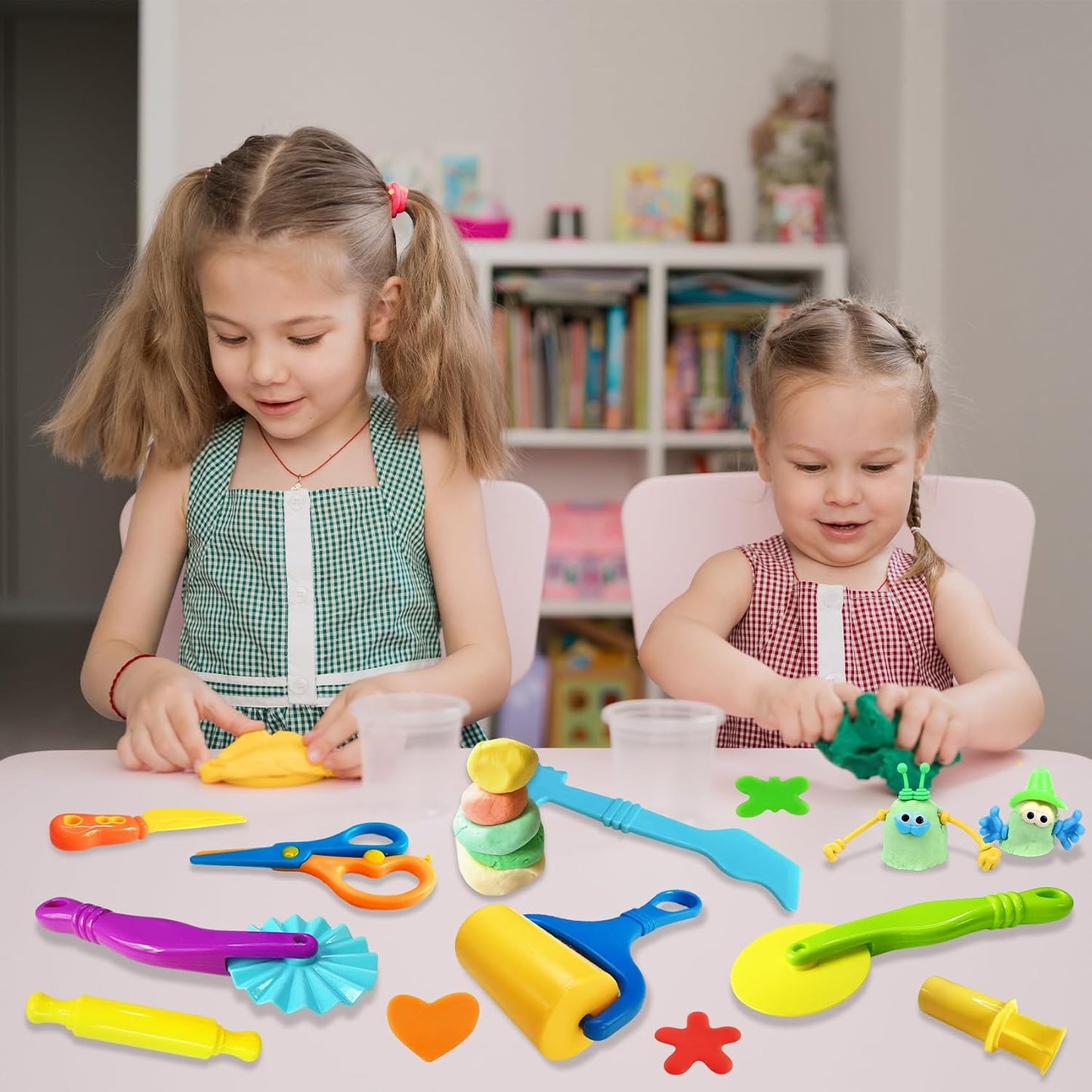 Hot 28Pcs Dough and Clay Play Tools Kit for Kids, Modeling Clay Accessories with Animal Cutters, Rolling Pins, Safety Scissors, Dough Extruder & Rollers