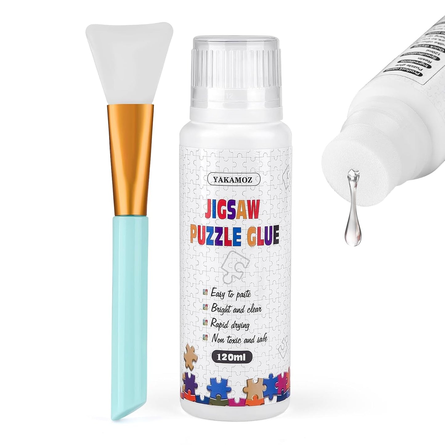 Hot YAKAMOZ Jigsaw Puzzle Glue with Sponge Head for Adults Clear Water-Soluble Craft Puzzle Glue Quick Dry for 1000/1500/3000 Pieces of Puzzle,120ML