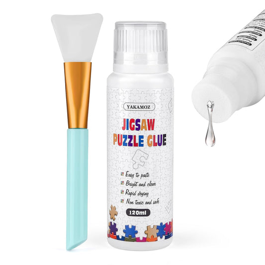 Hot YAKAMOZ Jigsaw Puzzle Glue with Sponge Head for Adults Clear Water-Soluble Craft Puzzle Glue Quick Dry for 1000/1500/3000 Pieces of Puzzle,120ML