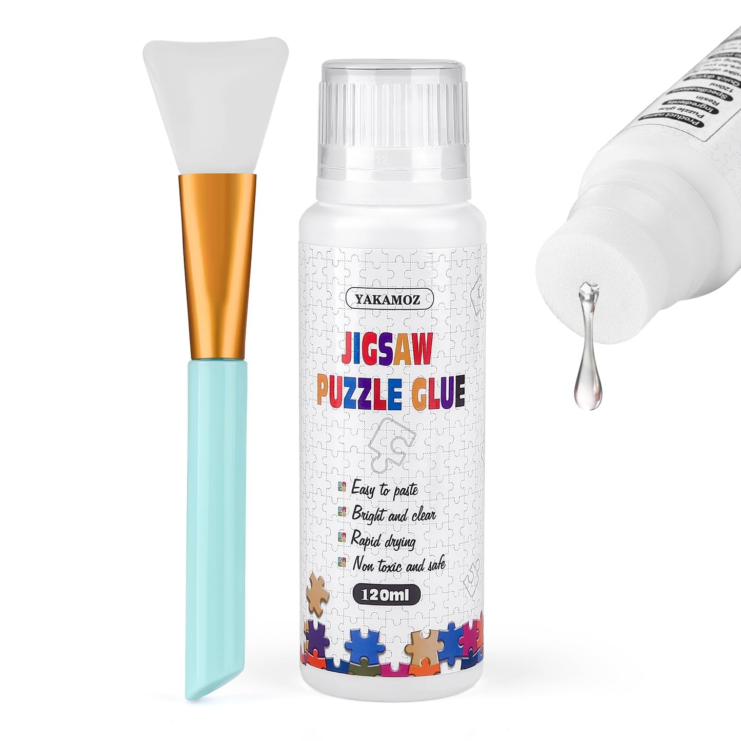 Hot YAKAMOZ Jigsaw Puzzle Glue with Sponge Head for Adults Clear Water-Soluble Craft Puzzle Glue Quick Dry for 1000/1500/3000 Pieces of Puzzle,120ML