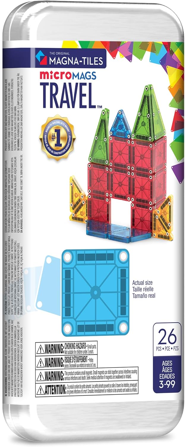 HotMAGNA-TILES microMAGS 26-Piece Travel Magnetic Construction Set – Bold Colors, The Original Magnetic Building Brand